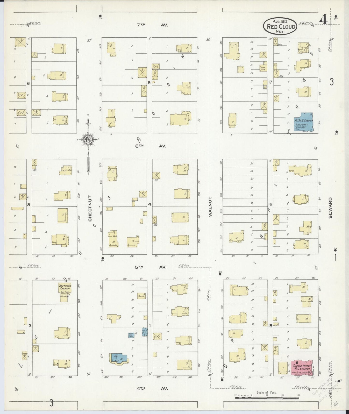 Sanborn Fire Insurance Map from Red Cloud, Webster County, Nebraska (1912), Sheet #0004 - Historic Sanborn Fire Insurance Map Print, vintage old map wall art, antique decor, genealogy gift, Nebraska Nebraska map