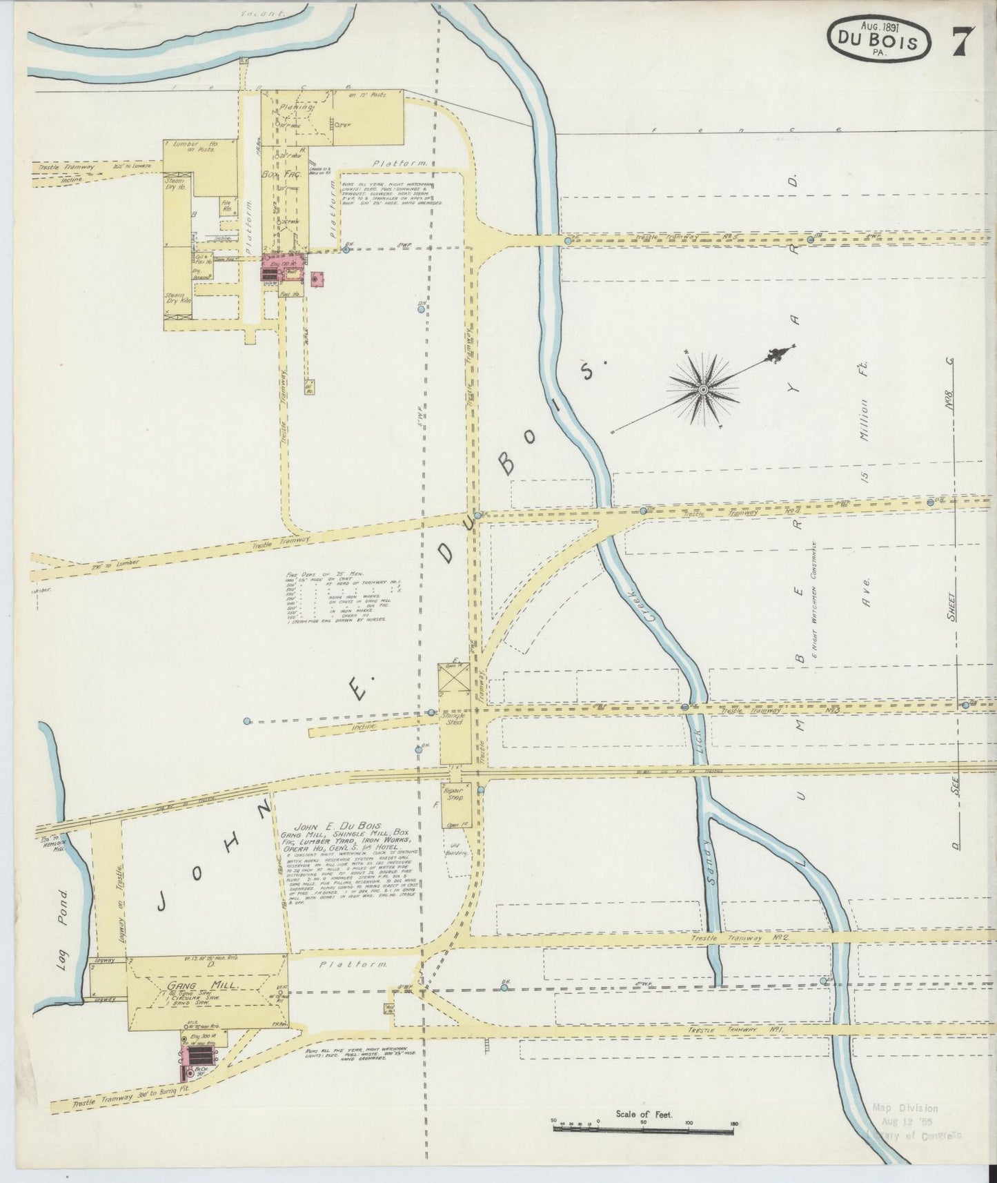 Sanborn Fire Insurance Map from Du Bois, Clearfield County, Pennsylvania (1891), Sheet #0007 - Historic Sanborn Fire Insurance Map Print, vintage old map wall art, antique decor, genealogy gift, Pennsylvania Pennsylvania map