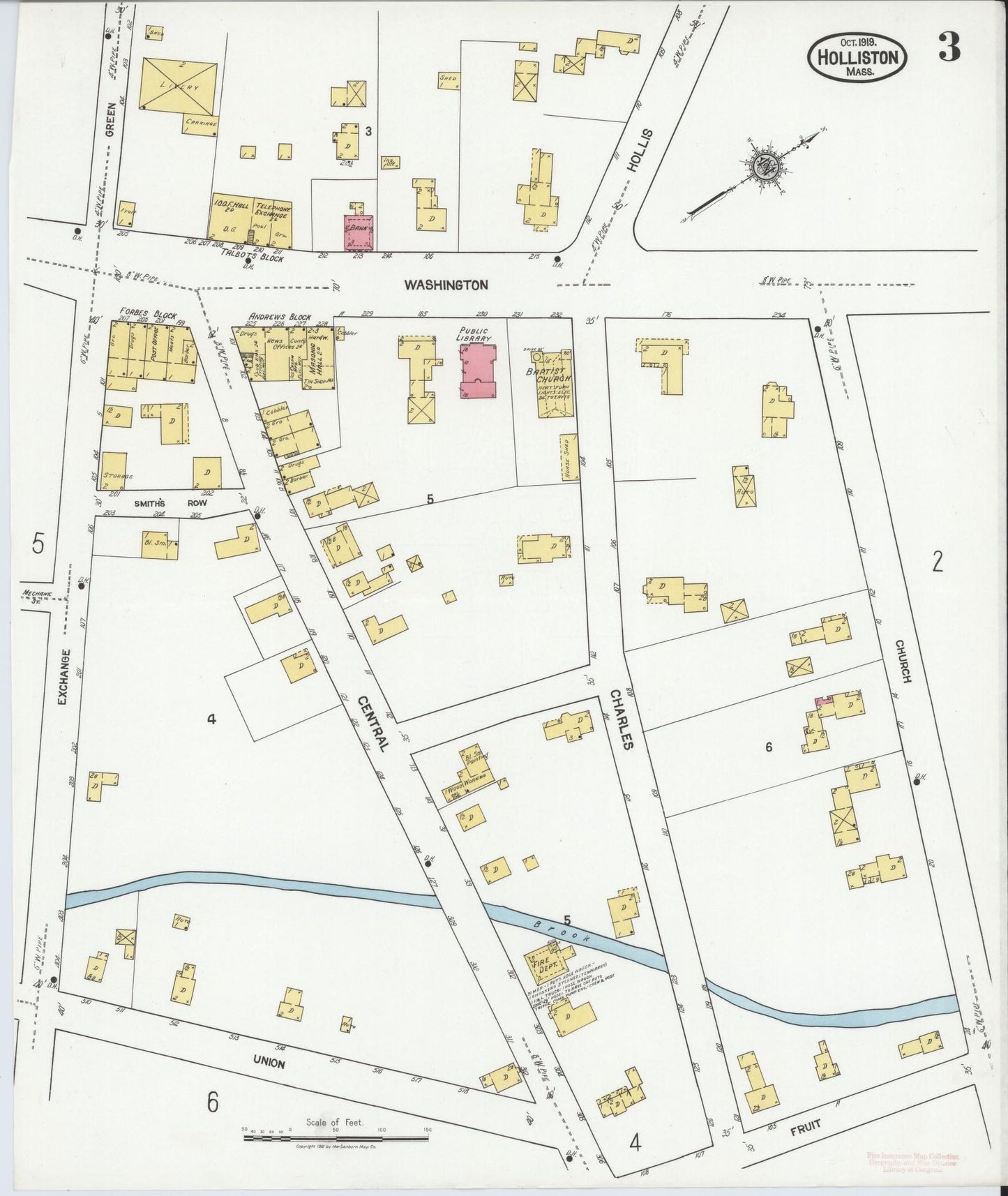 Sanborn Fire Insurance Map from Holliston, Middlesex County, Massachusetts (1919), Sheet #0003 - Historic Sanborn Fire Insurance Map Print, vintage old map wall art, antique decor, genealogy gift, Massachusetts Massachusetts map