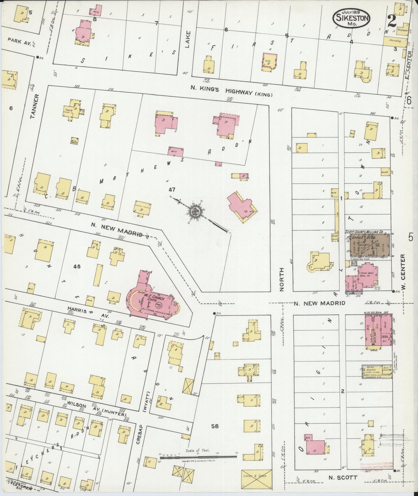 Sanborn Fire Insurance Map from Sikeston, Scott County, Missouri (1919), Sheet #0002 - Historic Sanborn Fire Insurance Map Print, vintage old map wall art, antique decor, genealogy gift, Missouri Missouri map