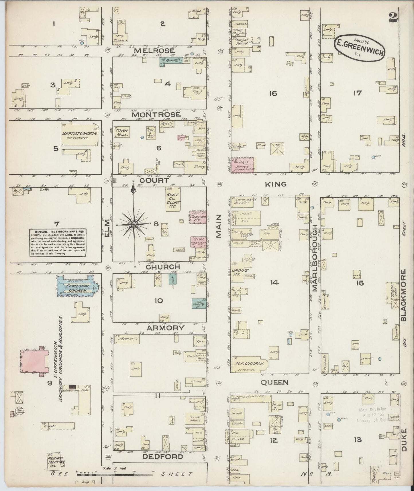 Sanborn Fire Insurance Map from East Greenwich, Kent County, Rhode Island (1884), Sheet #0002 - Complete Map Set gallery image, historic Sanborn map, vintage wall art, Rhode Island Rhode Island