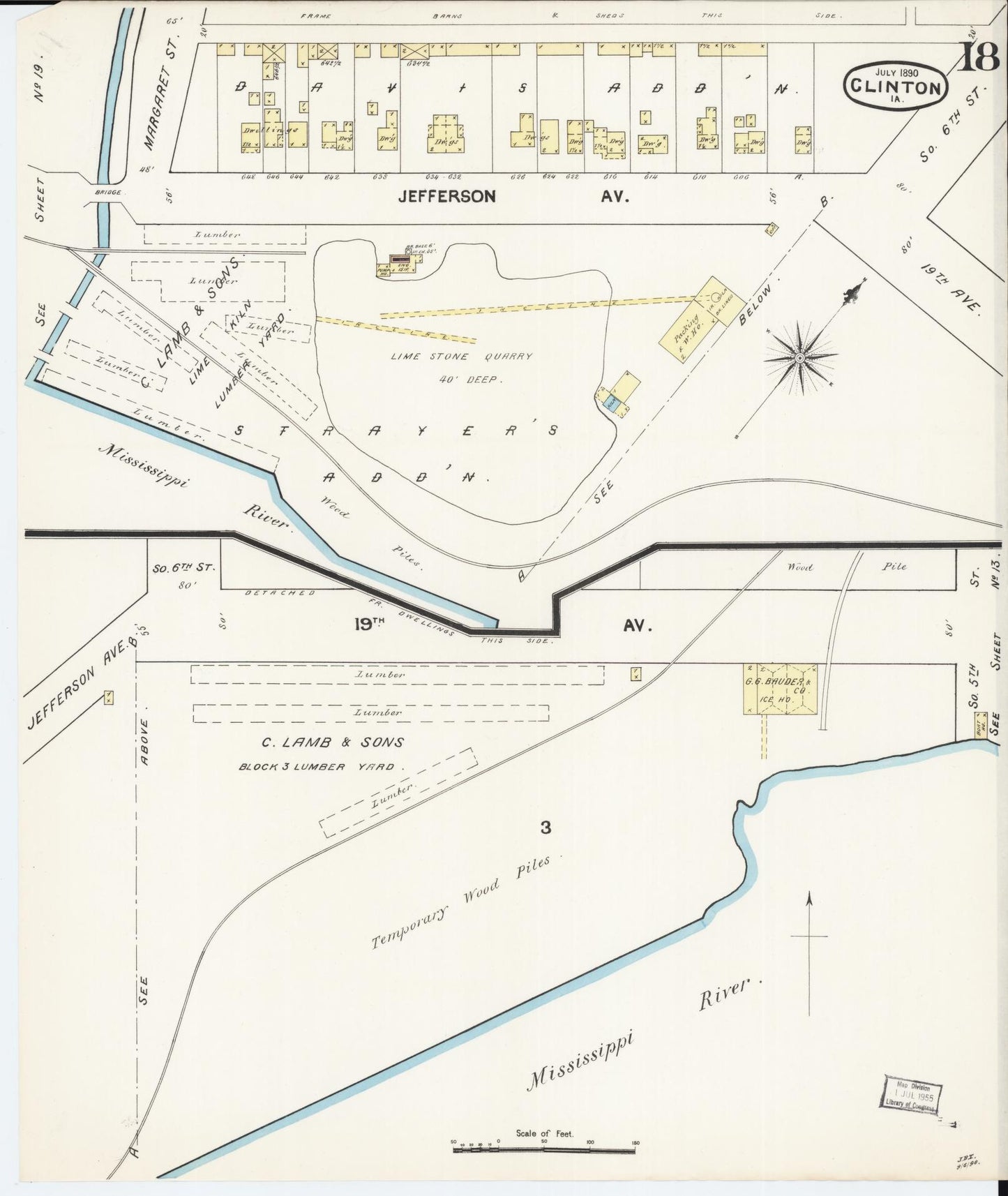 Sanborn Fire Insurance Map from Clinton, Clinton County, Iowa (1890), Sheet #0018 - Historic Sanborn Fire Insurance Map Print, vintage old map wall art