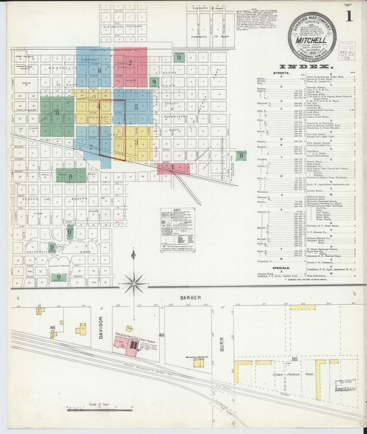 Sanborn Fire Insurance Map from Mitchell, Davison County, South Dakota (1903), Sheet #0001 - Historic Sanborn Fire Insurance Map Print, vintage old map wall art, antique decor, genealogy gift, South Dakota South Dakota map