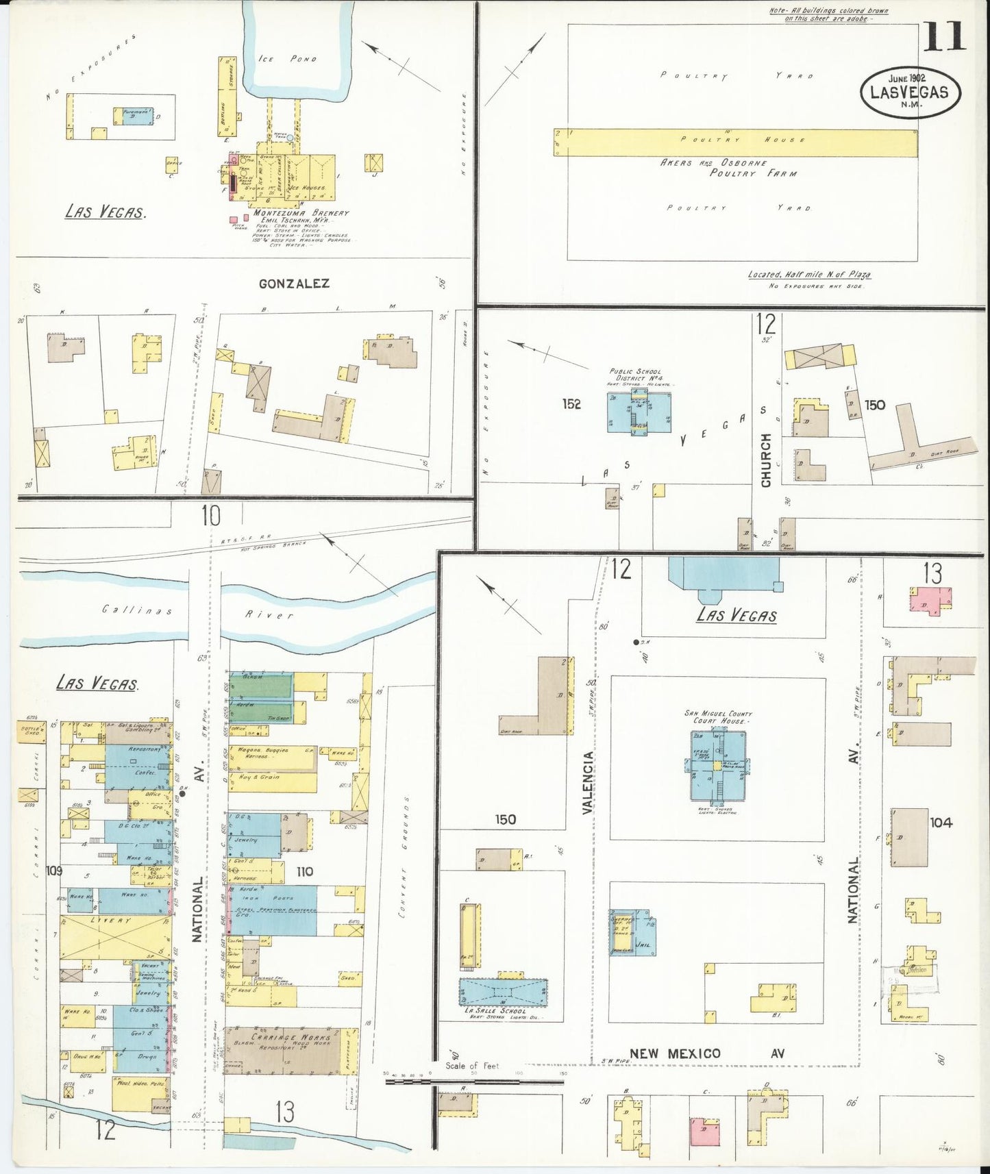 Sanborn Fire Insurance Map from Las Vegas, San Miguel County, New Mexico (1902), Sheet #0011 - Historic Sanborn Fire Insurance Map Print, vintage old map wall art, antique decor, genealogy gift, New Mexico New Mexico map