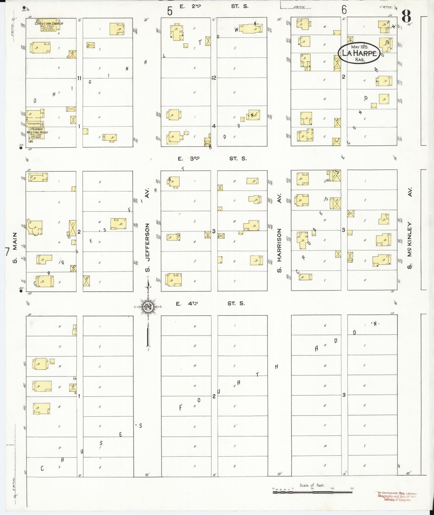 Sanborn Fire Insurance Map from La Harpe, Allen County, Kansas (1915), Sheet #0008 - Complete Map Set gallery image, historic Sanborn map, vintage wall art, Kansas Kansas