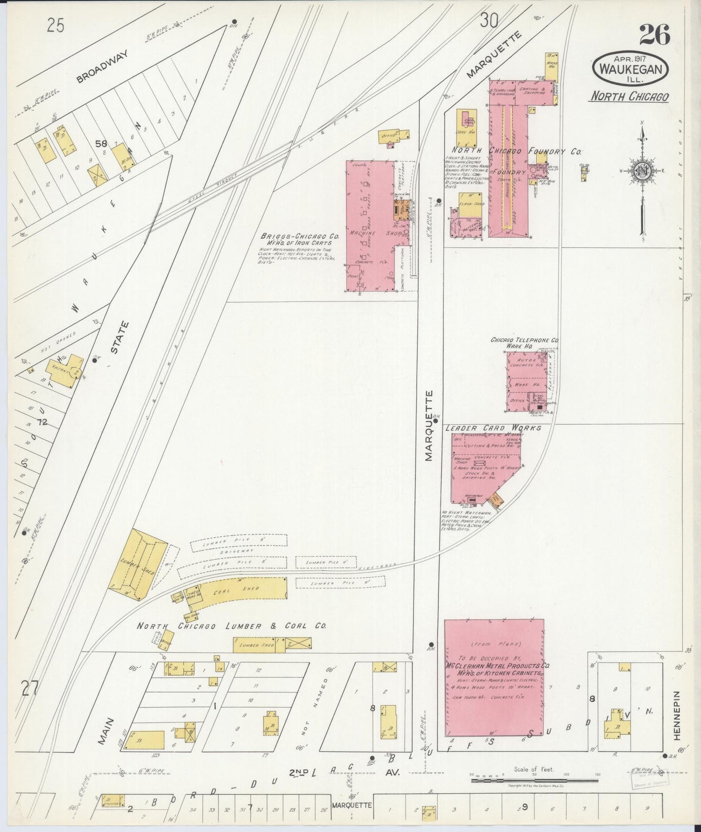 Sanborn Fire Insurance Map from Waukegan, Lake County, Illinois. (1917), Sheet 26 – Historic Sanborn Fire Insurance Map Print