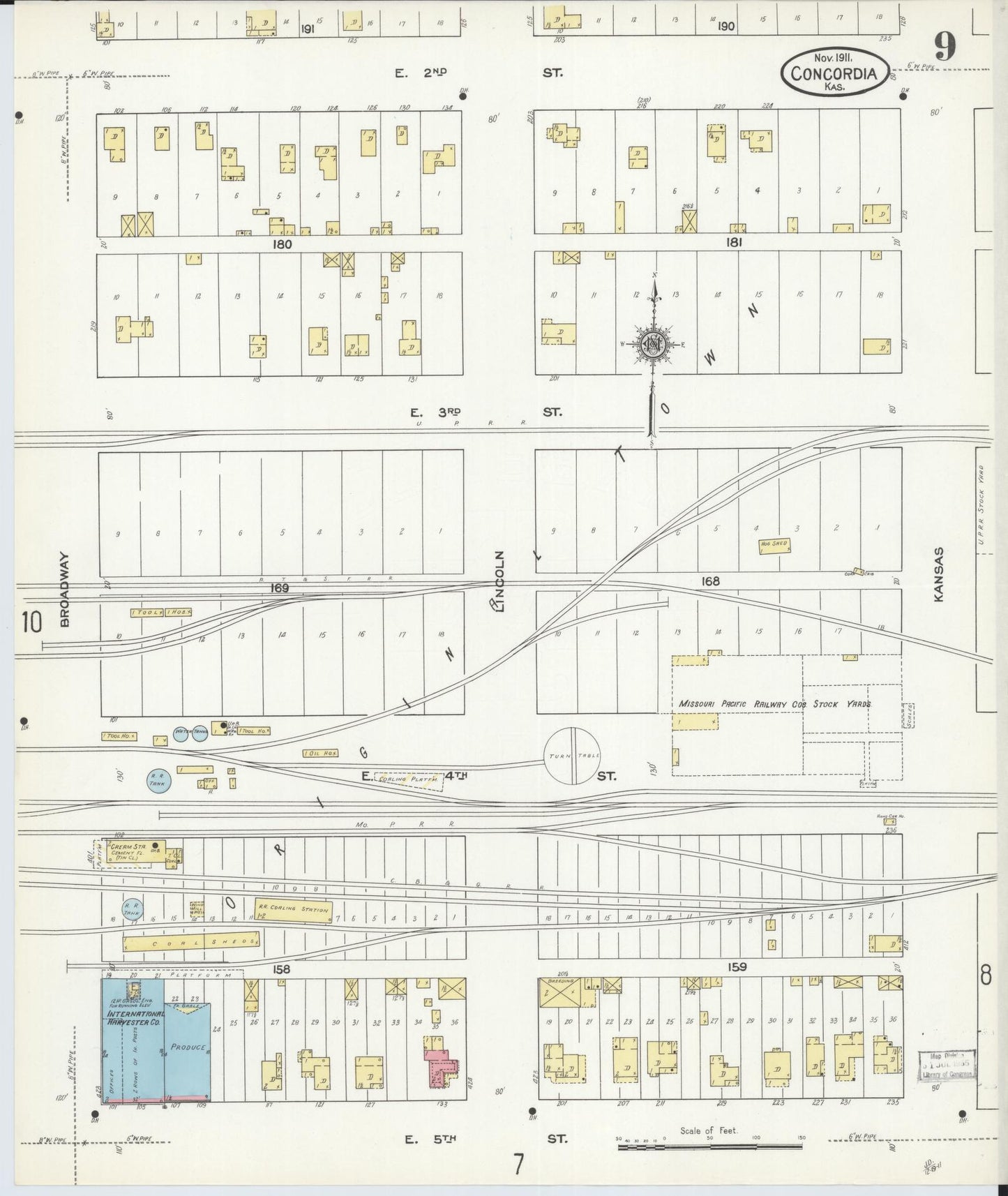 Sanborn Fire Insurance Map from Concordia, Cloud County, Kansas (1911), Sheet #0009 - Historic Sanborn Fire Insurance Map Print, vintage old map wall art, antique decor, genealogy gift, Kansas Kansas map