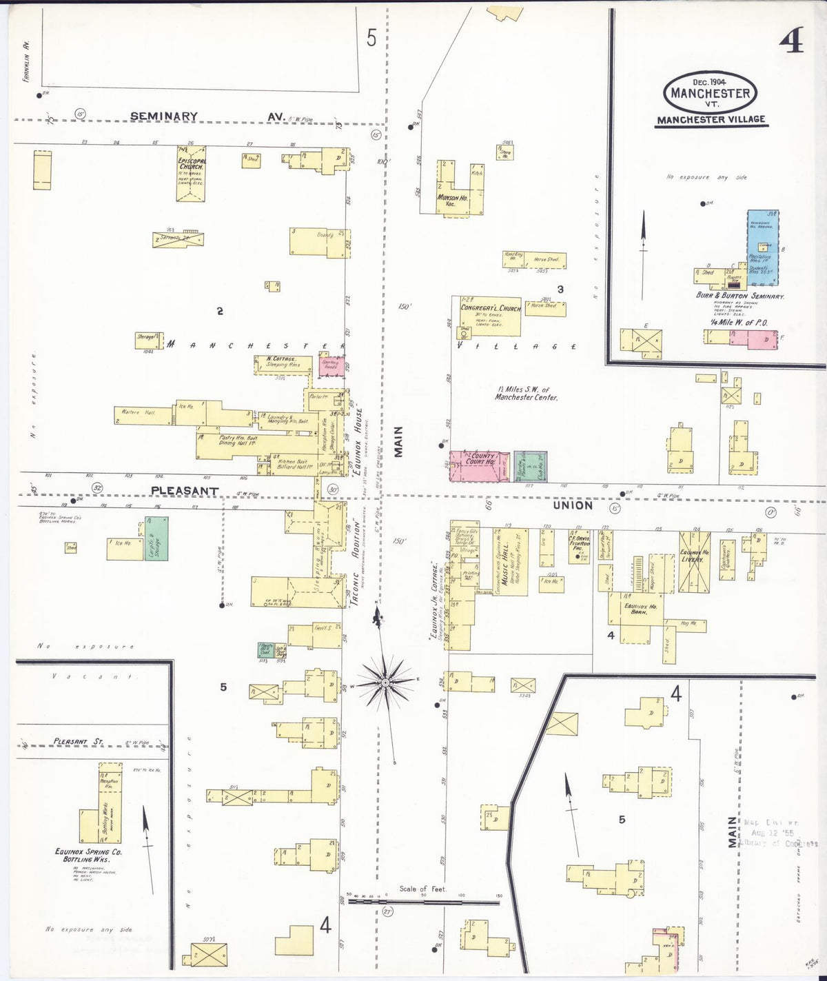 Sanborn Fire Insurance Map from Manchester, Bennington County, Vermont (1904), Sheet #0004 - Historic Sanborn Fire Insurance Map Print, vintage old map wall art, antique decor, genealogy gift, Vermont Vermont map