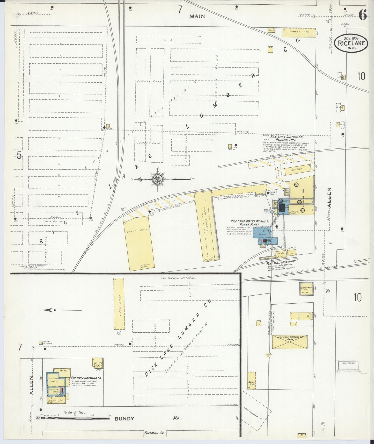 Sanborn Fire Insurance Map from Rice Lake, Barron County, Wisconsin (1909), Sheet #0006 - Historic Sanborn Fire Insurance Map Print, vintage old map wall art, antique decor, genealogy gift, Wisconsin Wisconsin map