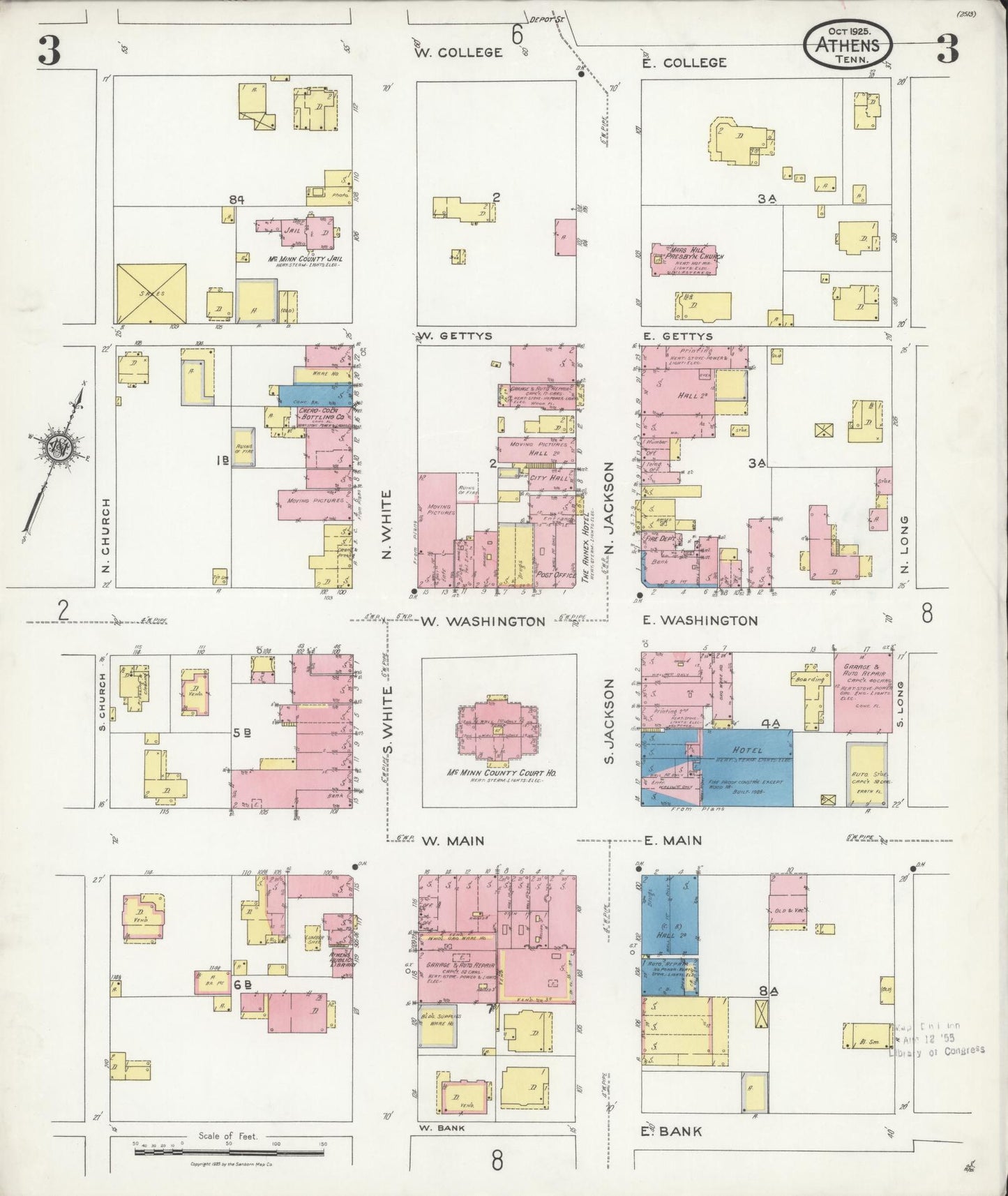 Sanborn Fire Insurance Map from Athens, McMinn County, Tennessee (1925), Sheet #0003 - Historic Sanborn Fire Insurance Map Print, vintage old map wall art, antique decor, genealogy gift, Tennessee Tennessee map