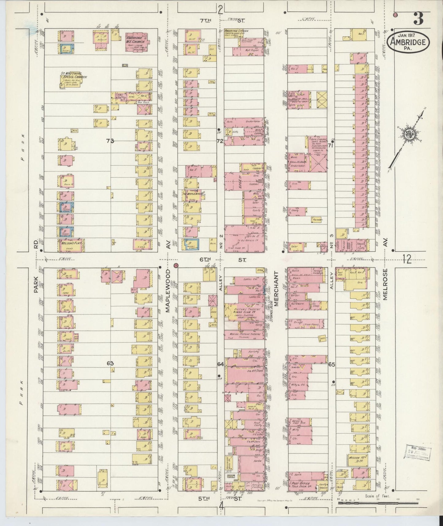 Sanborn Fire Insurance Map from Ambridge, Beaver County, Pennsylvania (1917), Sheet #0003 - Historic Sanborn Fire Insurance Map Print, vintage old map wall art, antique decor, genealogy gift, Pennsylvania Pennsylvania map