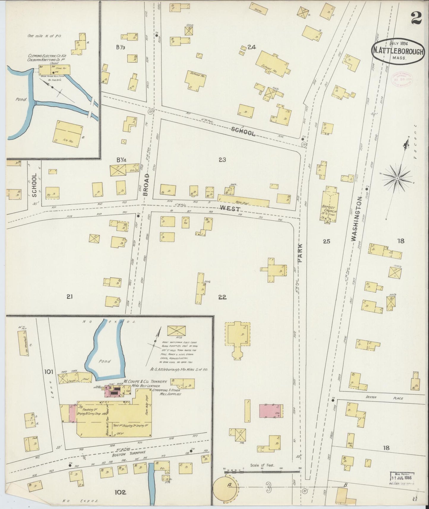 Sanborn Fire Insurance Map from North Attleborough, Bristol County, Massachusetts (1894), Sheet #0002 - Historic Sanborn Fire Insurance Map Print, vintage old map wall art, antique decor, genealogy gift, Massachusetts Massachusetts map