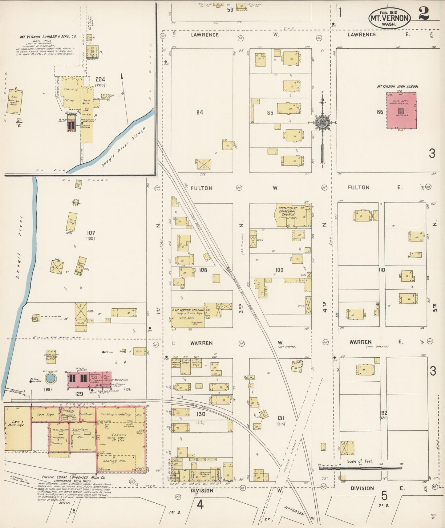 Sanborn Fire Insurance Map from Mount Vernon, Skagit County, Washington (1912), Sheet #0002 - Historic Sanborn Fire Insurance Map Print, vintage old map wall art, antique decor, genealogy gift, Washington Washington map