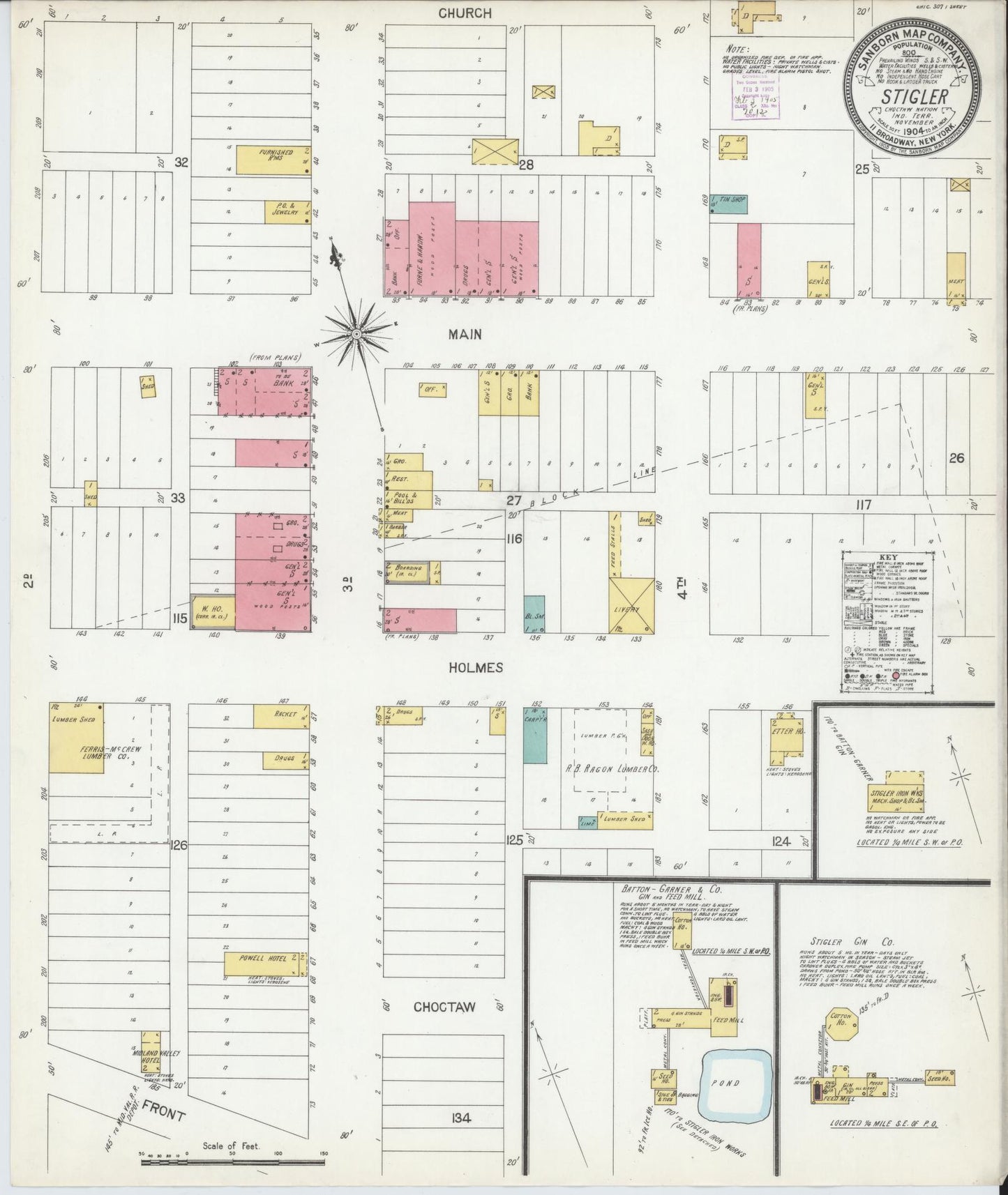 Sanborn Fire Insurance Map from Stigler, Haskell County, Oklahoma (1904), Sheet #0001 - Historic Sanborn Fire Insurance Map Print, vintage old map wall art, antique decor, genealogy gift, Oklahoma Oklahoma map