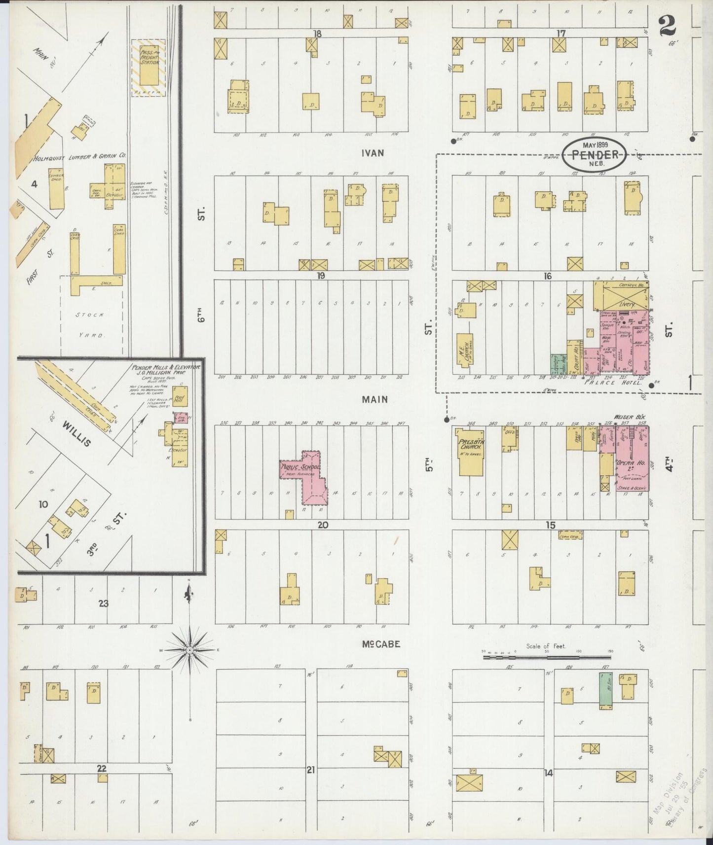 Sanborn Fire Insurance Map from Pender, Thurston County, Nebraska (1899), Sheet #0002 - Complete Map Set gallery image, historic Sanborn map, vintage wall art, Nebraska Nebraska