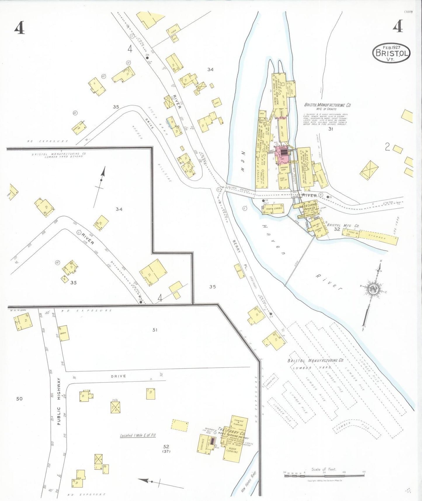 Sanborn Fire Insurance Map from Bristol, Addison County, Vermont (1927), Sheet #0004 - Historic Sanborn Fire Insurance Map Print, vintage old map wall art, antique decor, genealogy gift, Vermont Vermont map