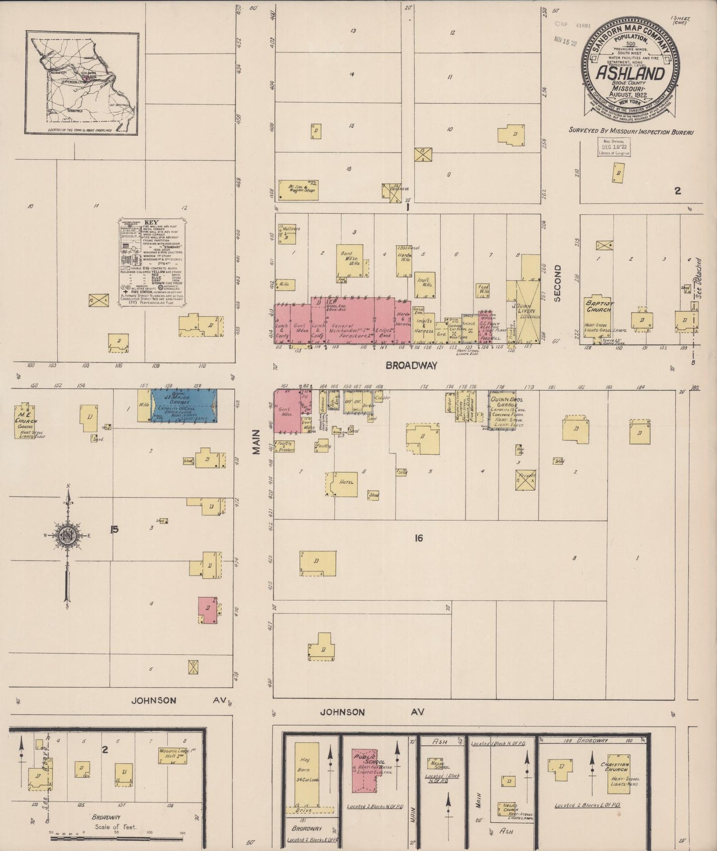 Sanborn Fire Insurance Map from Ashland, Boone County, Missouri (1922), Sheet #0001 - Historic Sanborn Fire Insurance Map Print, vintage old map wall art, antique decor, genealogy gift, Missouri Missouri map
