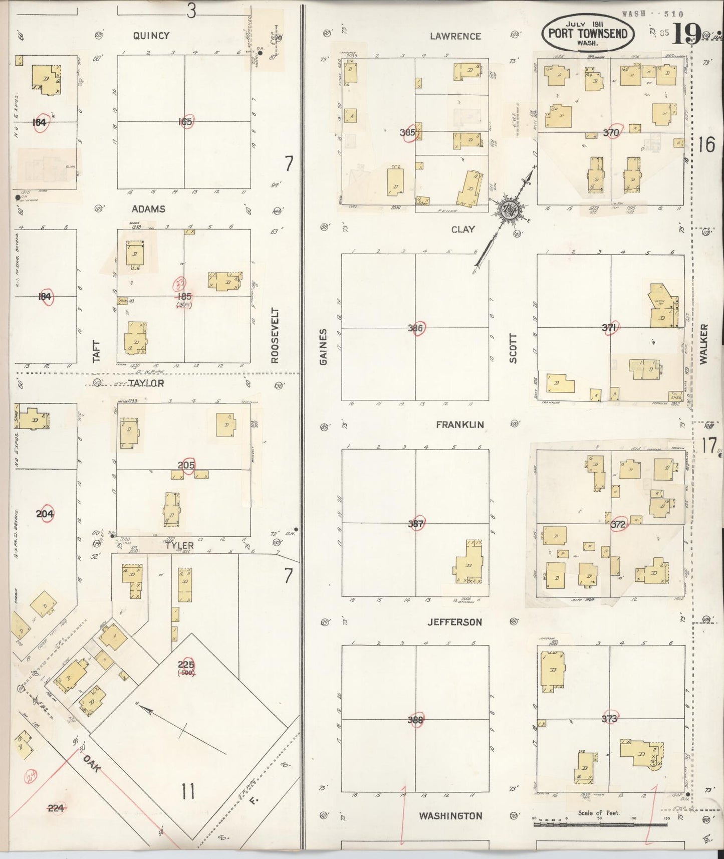Sanborn Fire Insurance Map from Port Townsend, Jefferson County, Washington (1949), Sheet #0019 - Historic Sanborn Fire Insurance Map Print, vintage old map wall art, antique decor, genealogy gift, Washington Washington map