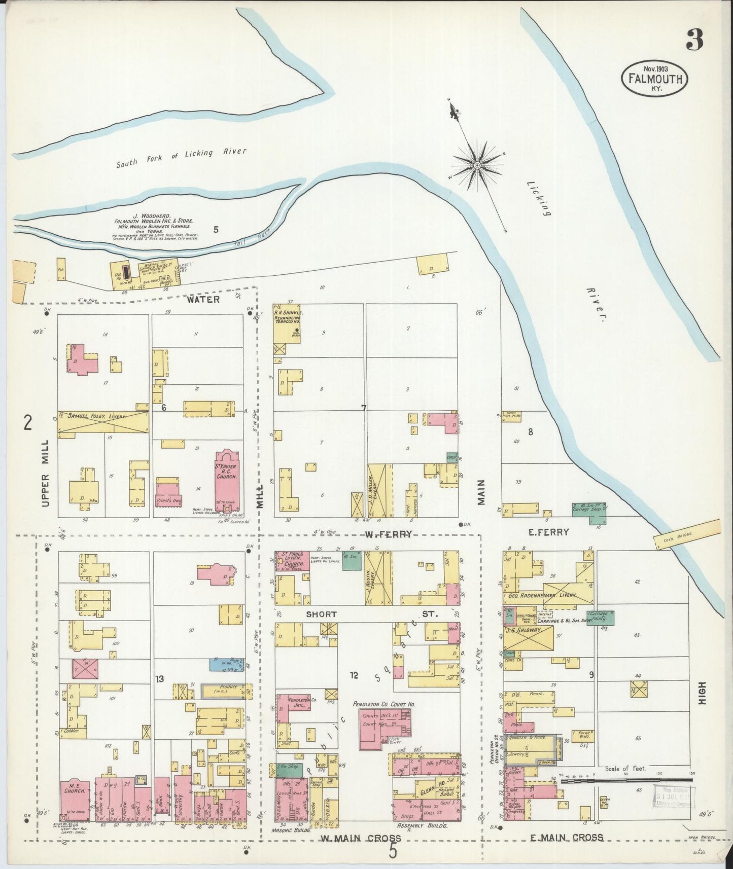 Sanborn Fire Insurance Map from Falmouth, Pendleton County, Kentucky (1903), Sheet #0003 - Historic Sanborn Fire Insurance Map Print, vintage old map wall art, antique decor, genealogy gift, Kentucky Kentucky map