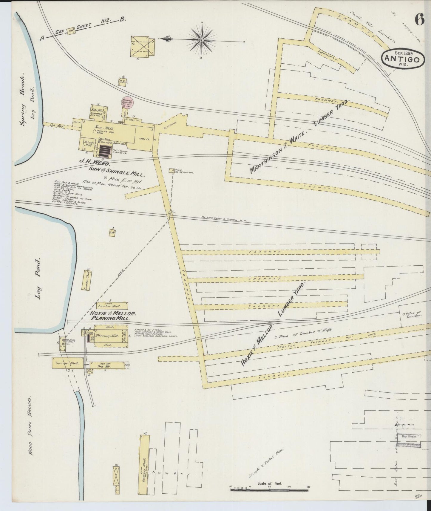 Sanborn Fire Insurance Map from Antigo, Langlade County, Wisconsin (1889), Sheet #0006 - Historic Sanborn Fire Insurance Map Print, vintage old map wall art, antique decor, genealogy gift, Wisconsin Wisconsin map