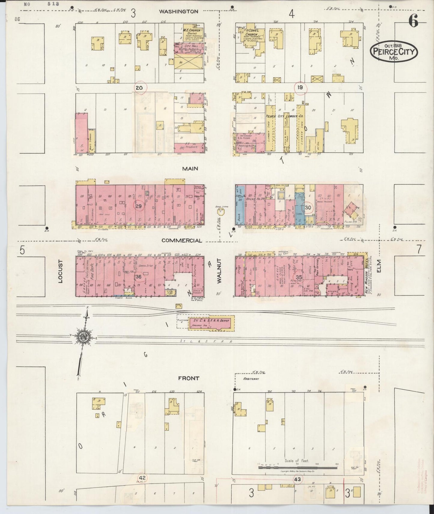 Sanborn Fire Insurance Map from Pierce City, Lawrence County, Missouri (1936), Sheet #0006 - Historic Sanborn Fire Insurance Map Print, vintage old map wall art, antique decor, genealogy gift, Missouri Missouri map