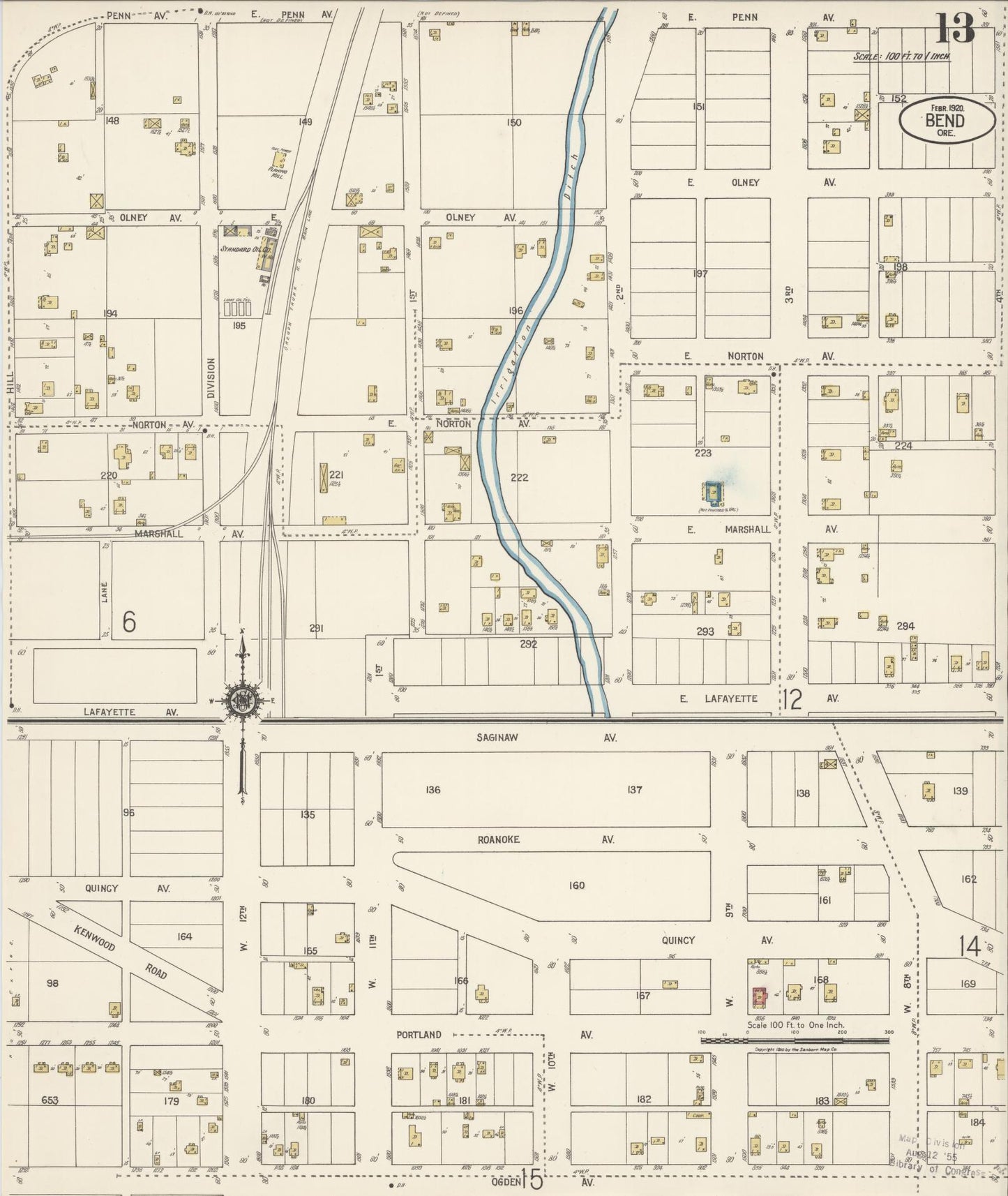 Sanborn Fire Insurance Map from Bend, Deschutes County, Oregon (1920), Sheet #0013 - Historic Sanborn Fire Insurance Map Print, vintage old map wall art, antique decor, genealogy gift, Oregon Oregon map