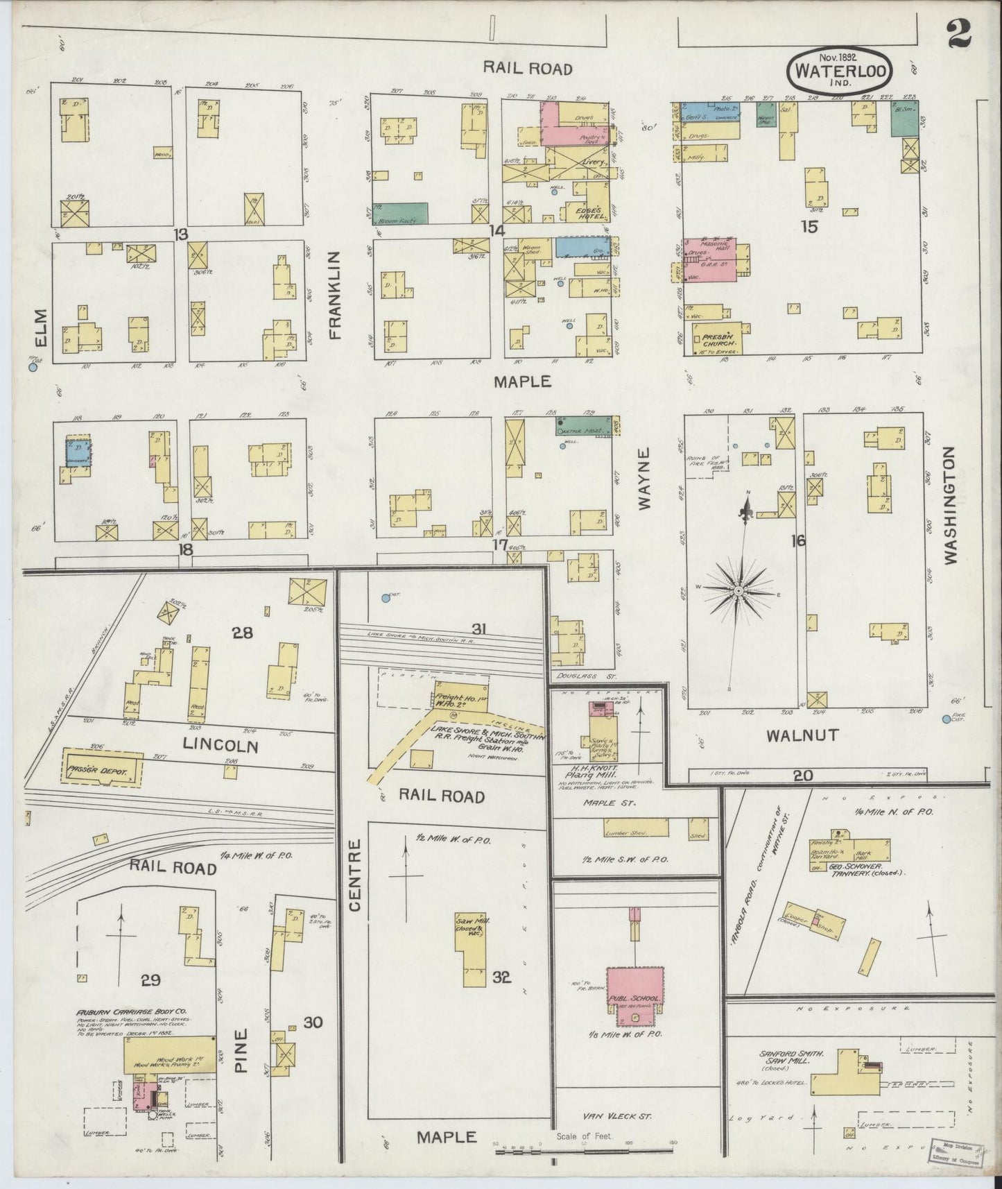 Sanborn Fire Insurance Map from Waterloo, De Kalb County, Indiana (1892), Sheet #0002 - Complete Map Set gallery image, historic Sanborn map, vintage wall art, Indiana Indiana