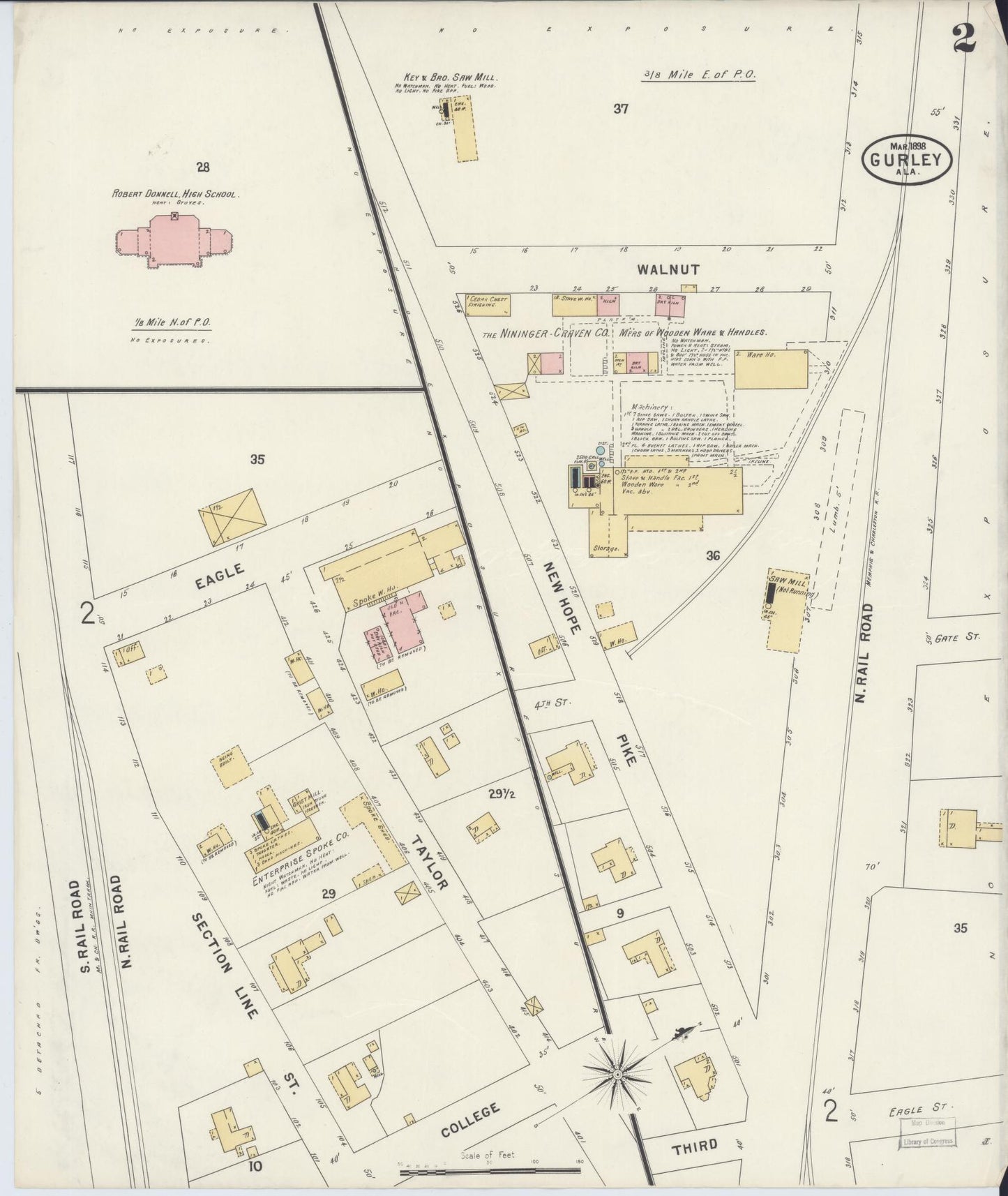 Sanborn Fire Insurance Map from Gurley, Madison County, Alabama (1898), Sheet #0002 - Complete Map Set gallery image, historic Sanborn map, vintage wall art, Alabama Alabama