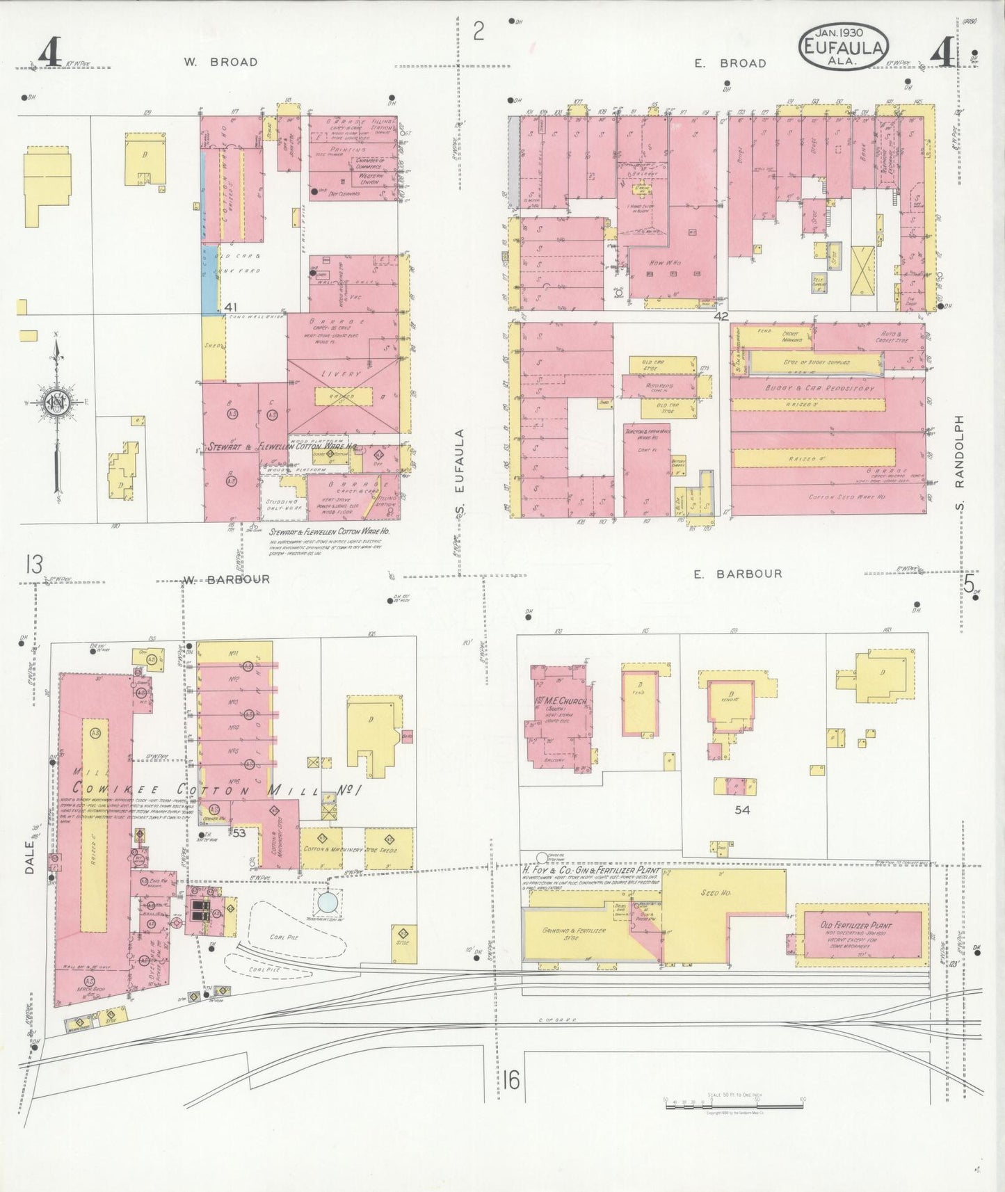 Sanborn Fire Insurance Map from Eufaula, Barbour County, Alabama (1930), Sheet #0004 - Historic Sanborn Fire Insurance Map Print, vintage old map wall art, antique decor, genealogy gift, Alabama Alabama map