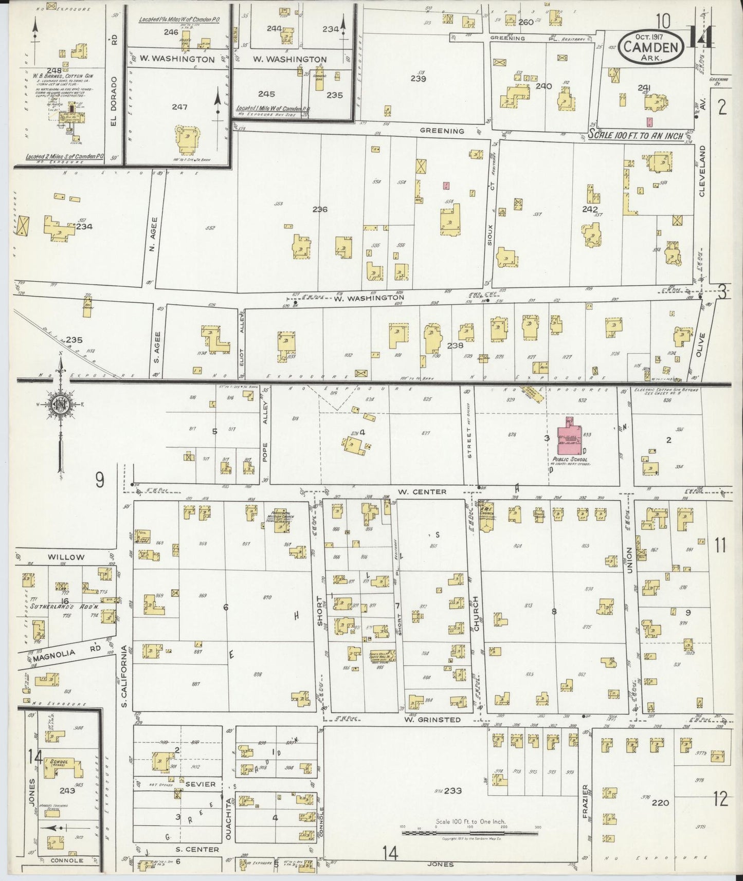 Sanborn Fire Insurance Map from Camden, Ouachita County, Arkansas (1917), Sheet #0014 - Historic Sanborn Fire Insurance Map Print, vintage old map wall art, antique decor, genealogy gift, Arkansas Arkansas map
