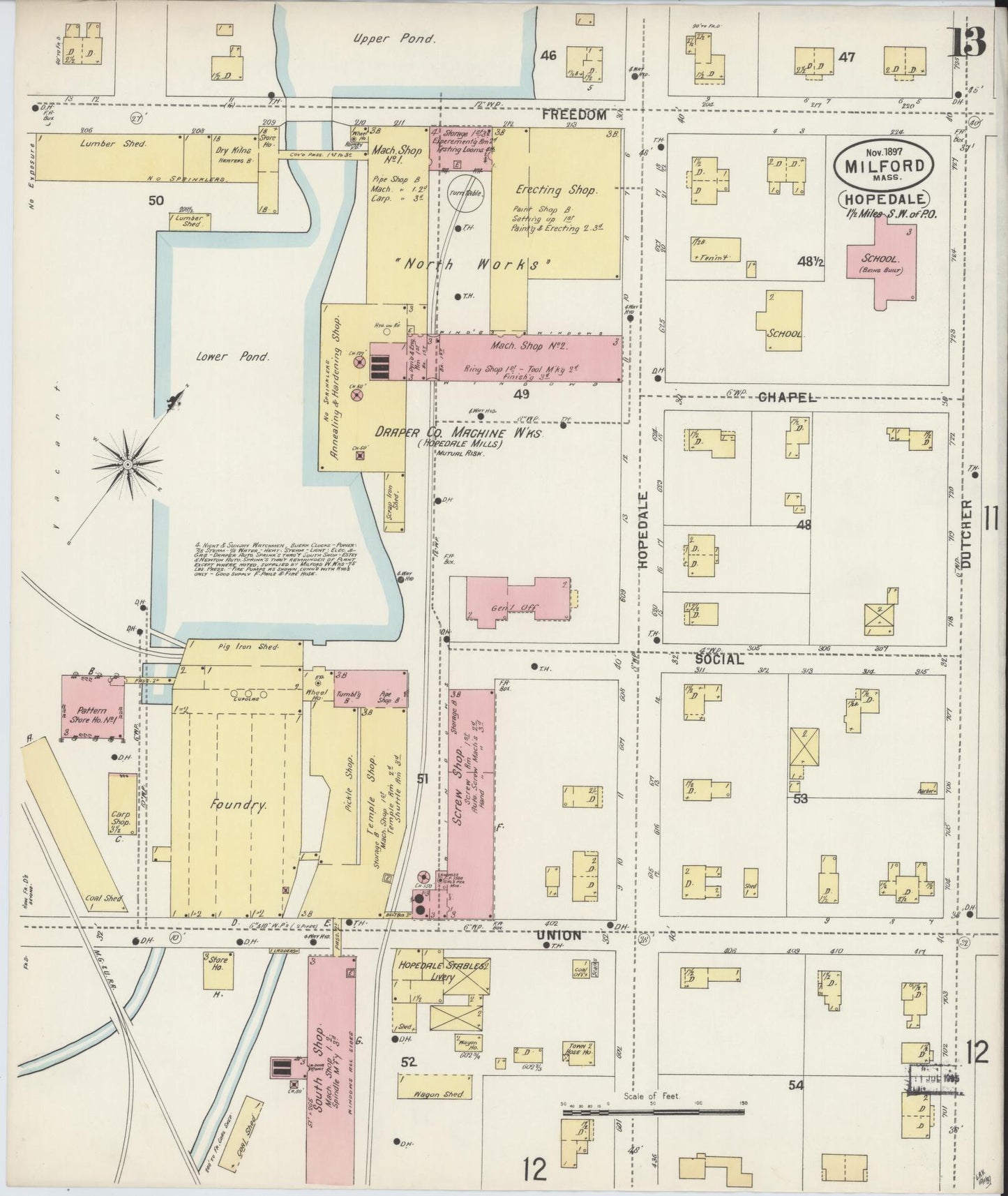 Sanborn Fire Insurance Map from Milford, Worcester County, Massachusetts (1897), Sheet #0013 - Complete Map Set gallery image, historic Sanborn map, vintage wall art, Massachusetts Massachusetts