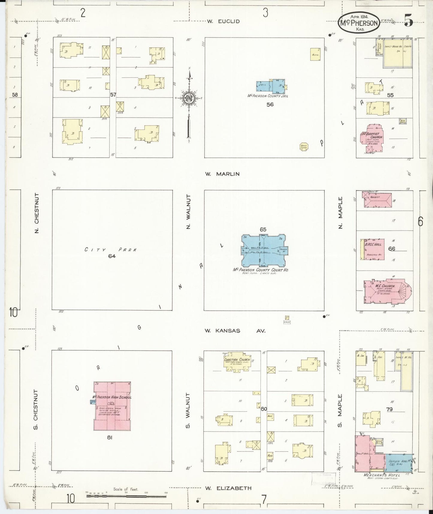 Sanborn Fire Insurance Map from Mcpherson, Mcpherson County, Kansas (1914), Sheet #0005 - Historic Sanborn Fire Insurance Map Print, vintage old map wall art, antique decor, genealogy gift, Kansas Kansas map
