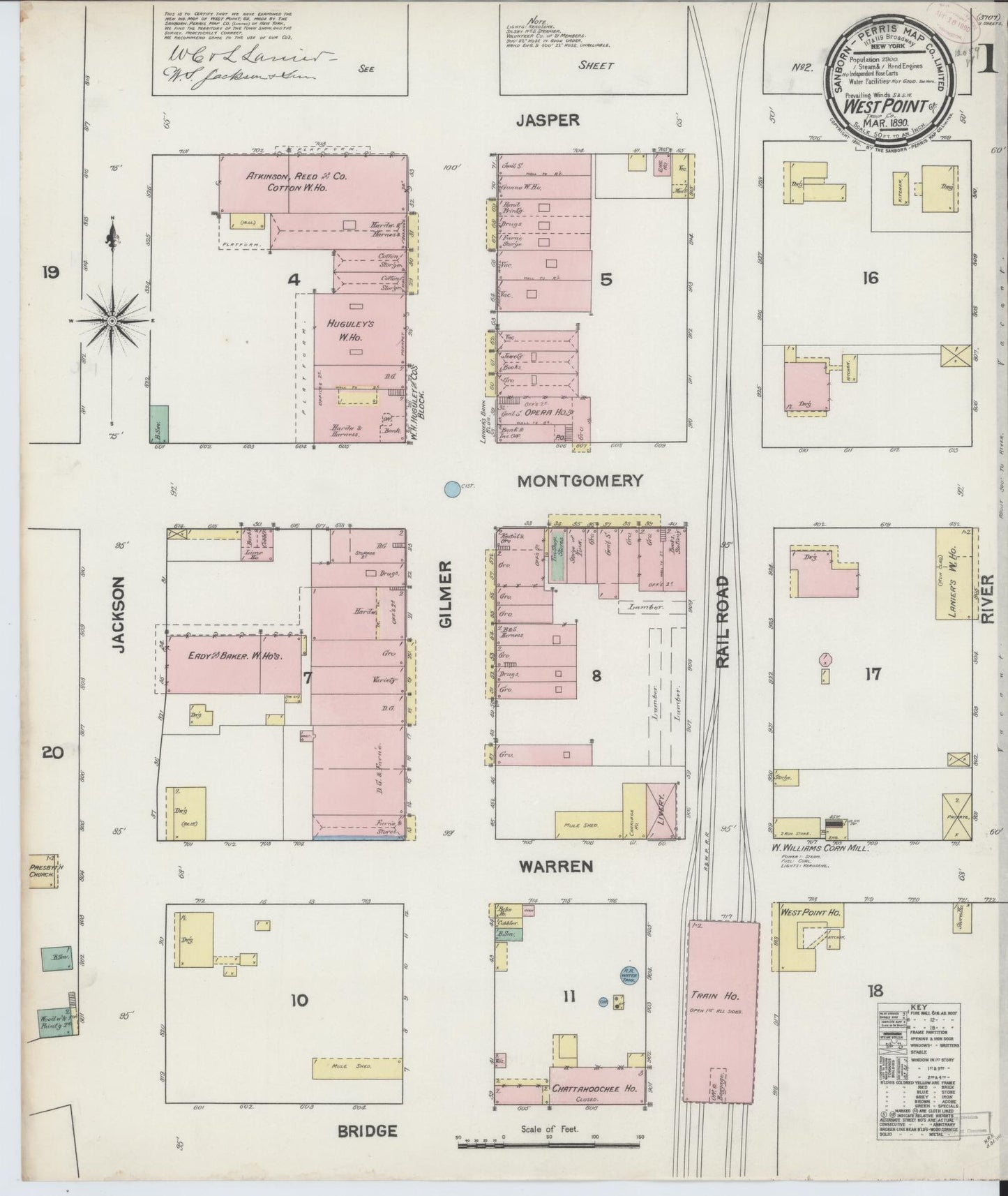 Sanborn Fire Insurance Map from West Point, Troup County, Georgia (1890), Sheet #0001 - Historic Sanborn Fire Insurance Map Print, vintage old map wall art, antique decor, genealogy gift, Georgia Georgia map