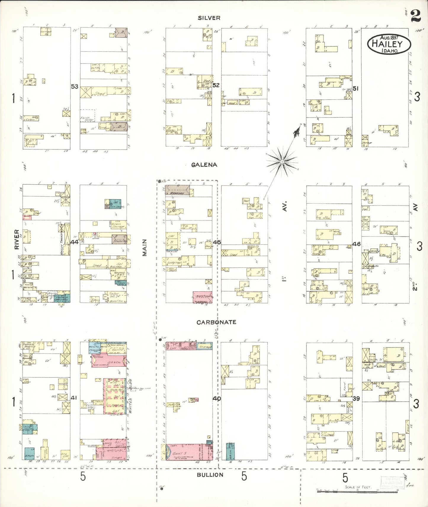 Sanborn Fire Insurance Map from Hailey, Blaine County, Idaho (1897), Sheet #0002 - Historic Sanborn Fire Insurance Map Print, vintage old map wall art, antique decor, genealogy gift, Idaho Idaho map