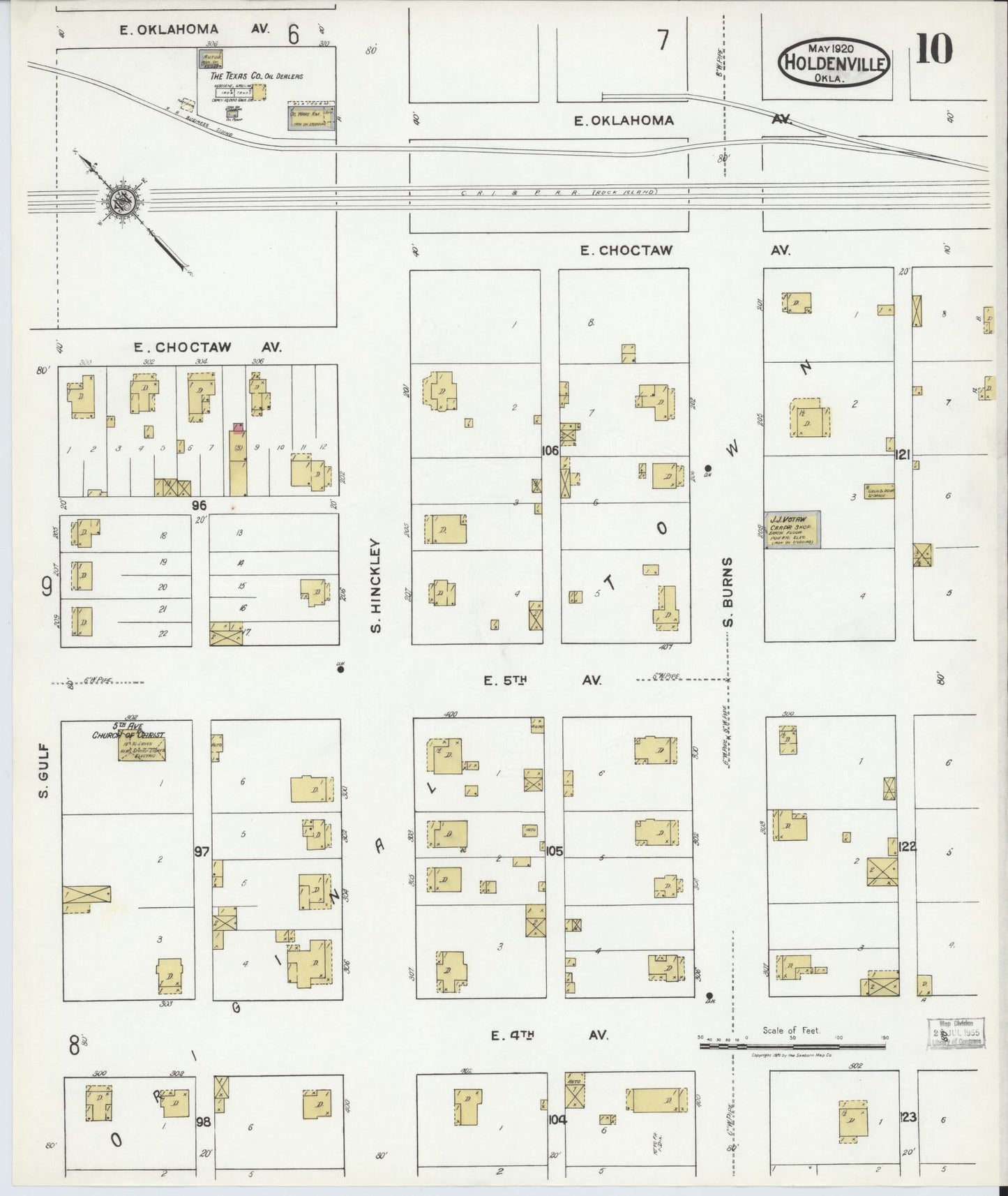 Sanborn Fire Insurance Map from Holdenville, Hughes County, Oklahoma (1920), Sheet #0010 - Complete Map Set gallery image, historic Sanborn map, vintage wall art, Oklahoma Oklahoma