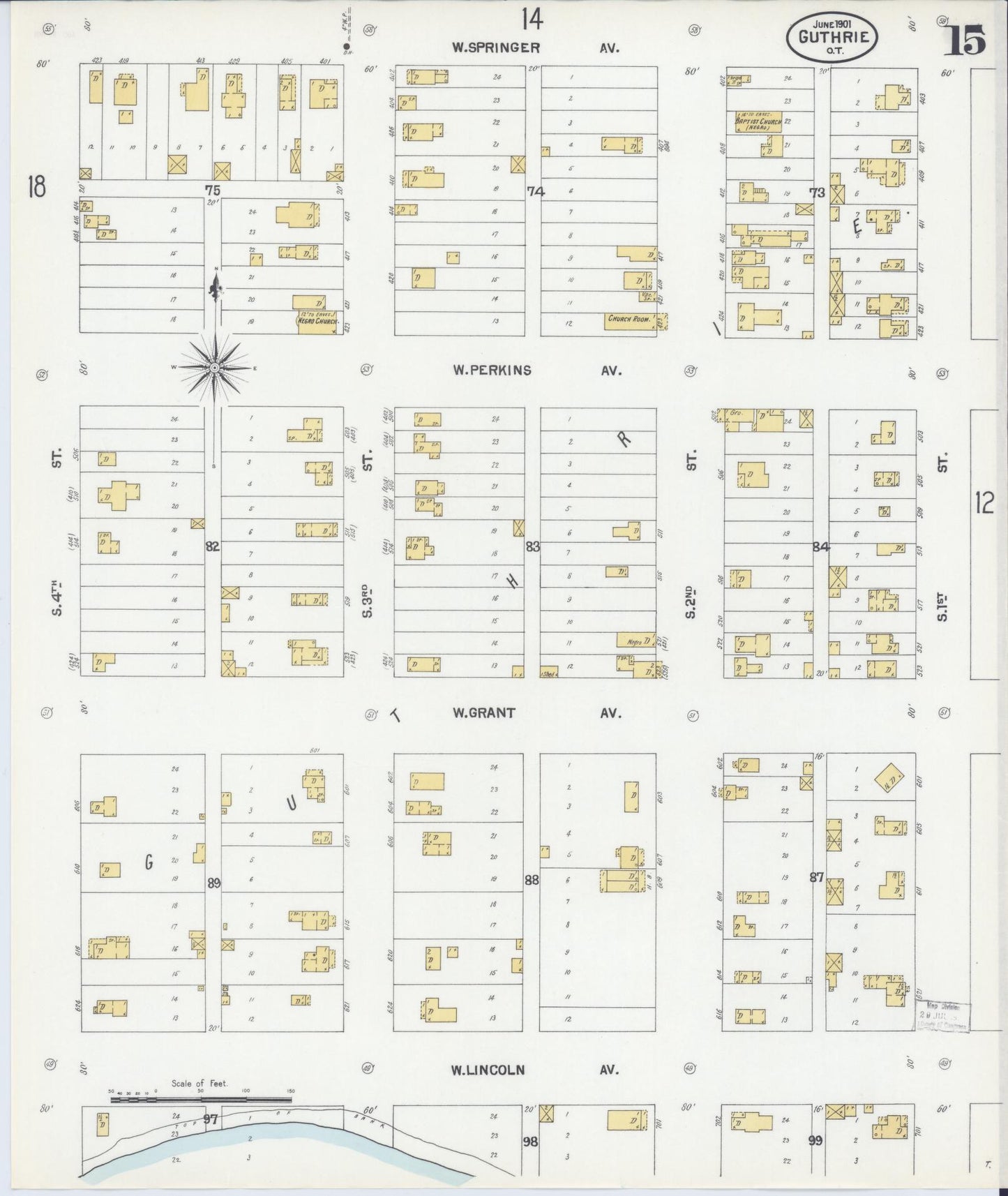 Sanborn Fire Insurance Map from Guthrie, Logan County, Oklahoma (1901), Sheet #0015 - Historic Sanborn Fire Insurance Map Print, vintage old map wall art, antique decor, genealogy gift, Oklahoma Oklahoma map