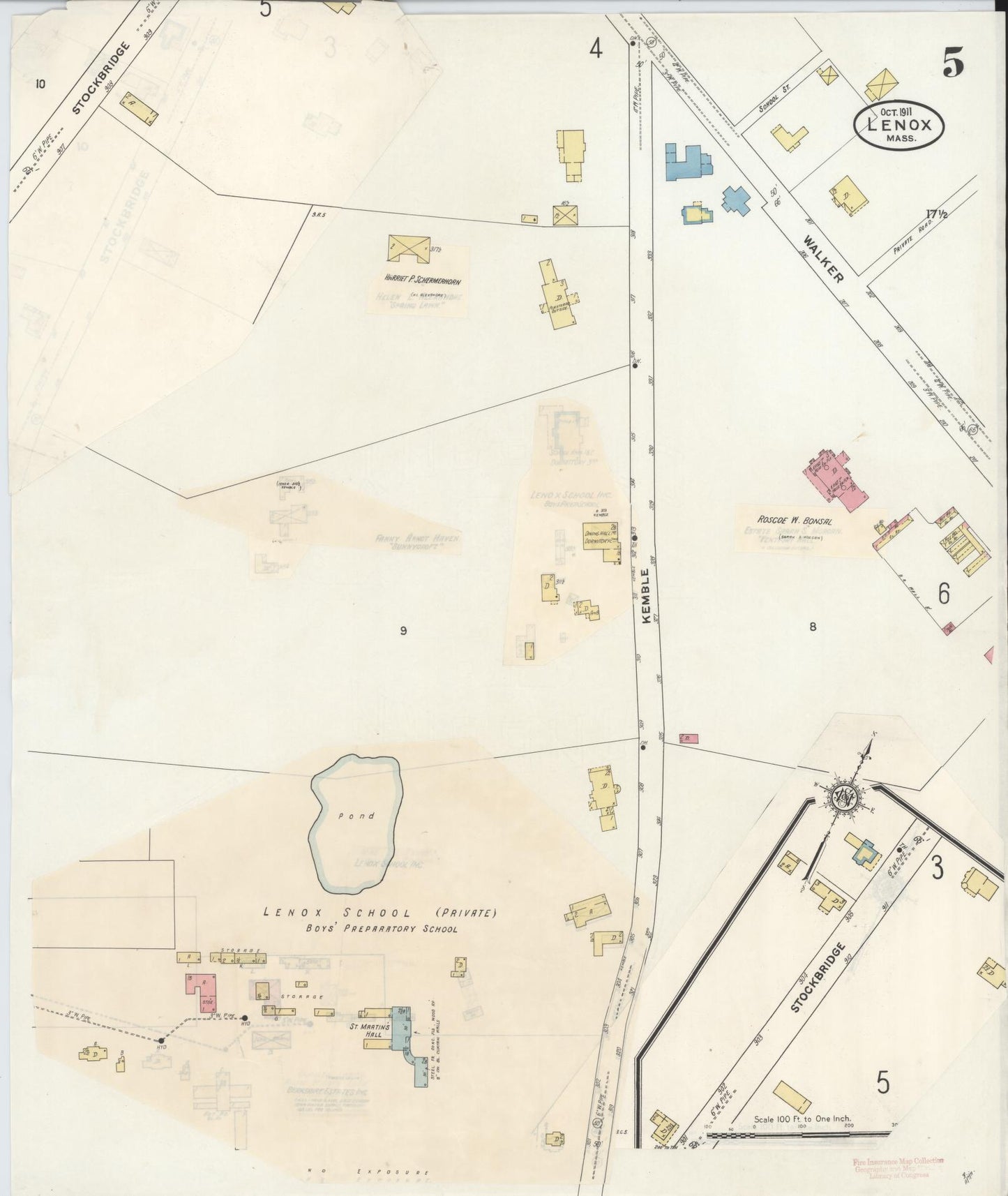 Sanborn Fire Insurance Map from Lenox, Berkshire County, Massachusetts (1939), Sheet #0005 - Historic Sanborn Fire Insurance Map Print, vintage old map wall art, antique decor, genealogy gift, Massachusetts Massachusetts map
