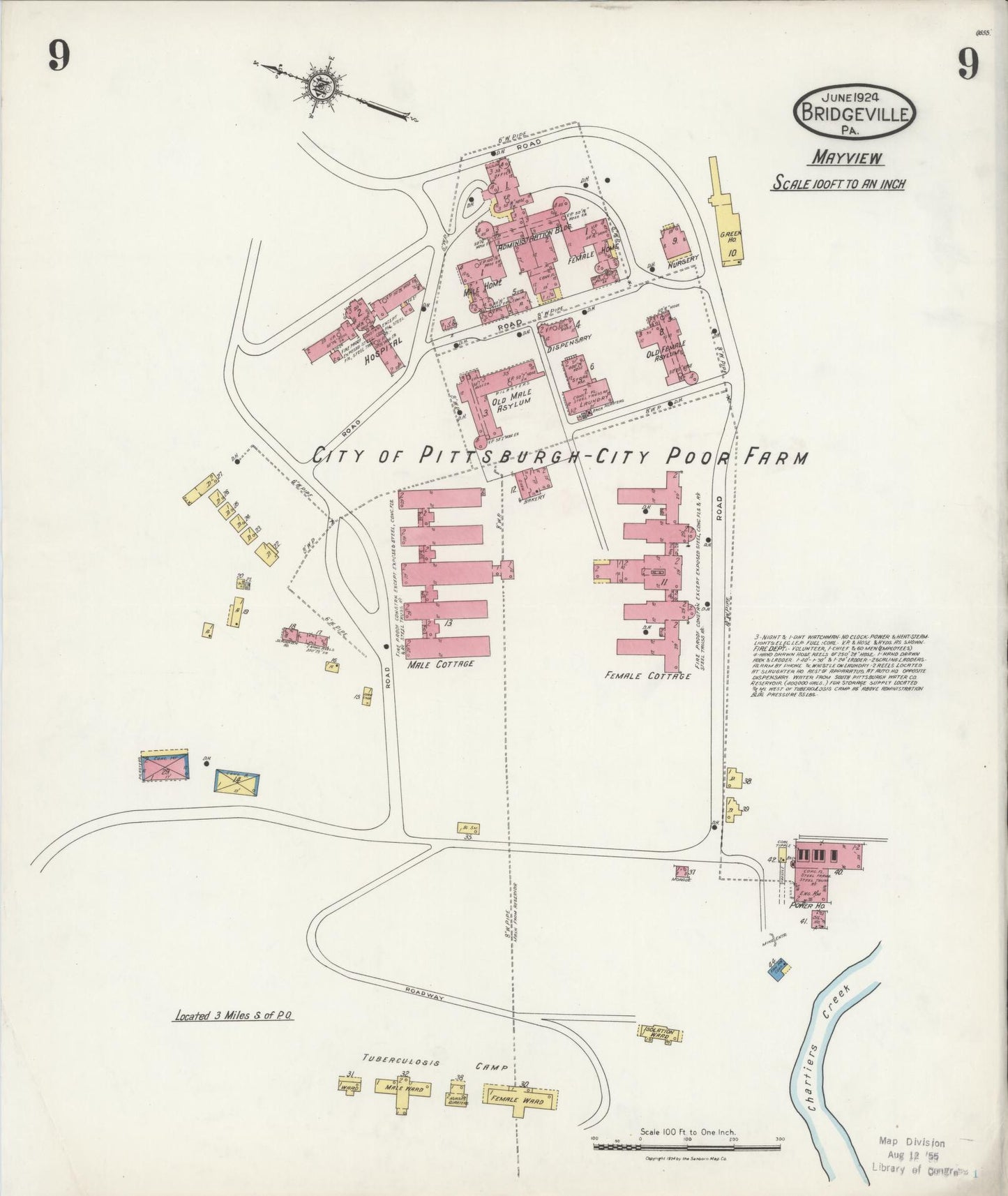 Sanborn Fire Insurance Map from Bridgeville, Allegheny County, Pennsylvania (1924), Sheet #0009 - Historic Sanborn Fire Insurance Map Print, vintage old map wall art, antique decor, genealogy gift, Pennsylvania Pennsylvania map