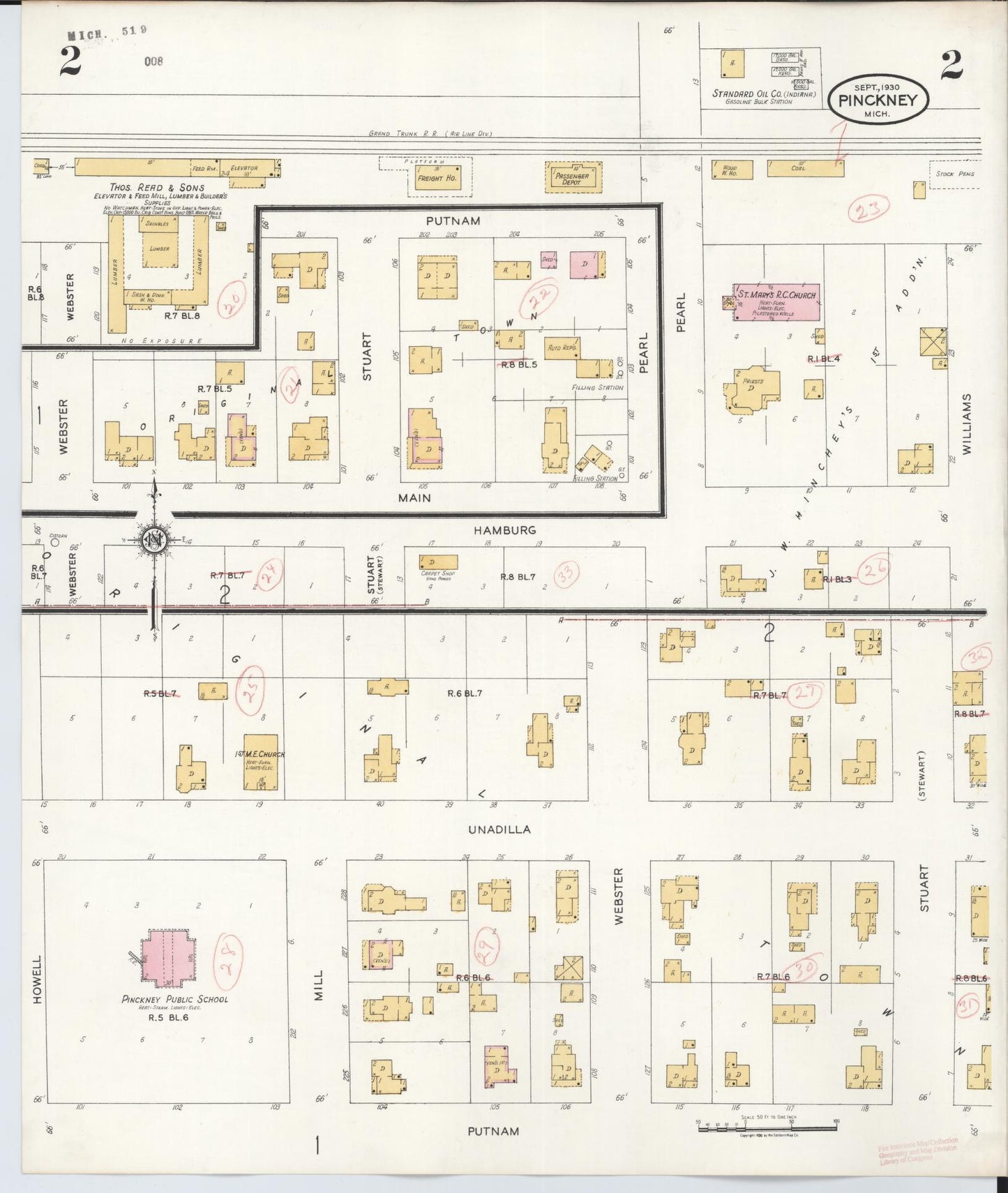 Sanborn Fire Insurance Map from Pinckney, Livingston County, Michigan (1930), Sheet #0002 - Complete Map Set gallery image, historic Sanborn map, vintage wall art, Michigan Michigan
