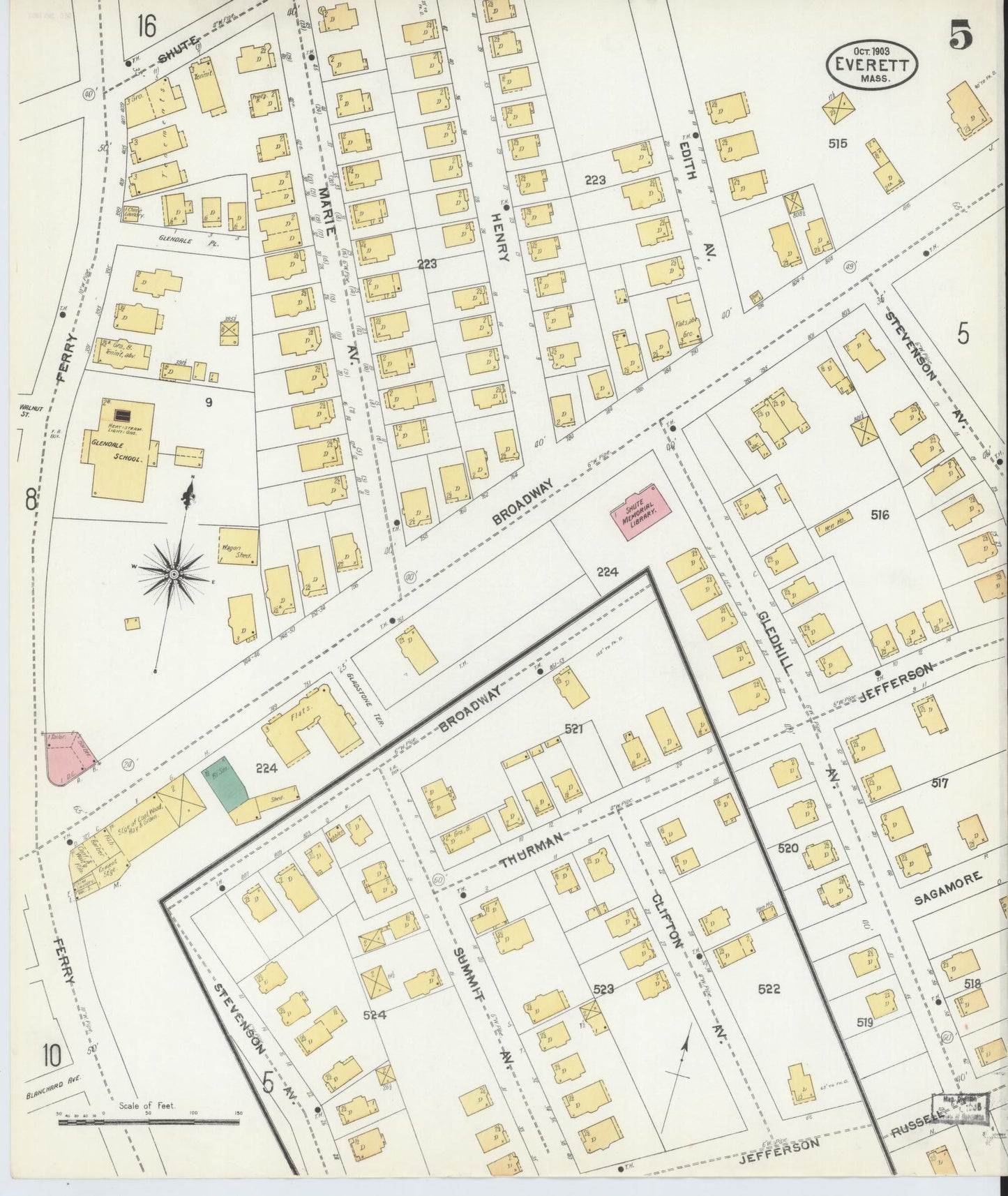 Sanborn Fire Insurance Map from Everett, Middlesex County, Massachusetts (1903), Sheet #0005 - Historic Sanborn Fire Insurance Map Print, vintage old map wall art, antique decor, genealogy gift, Massachusetts Massachusetts map