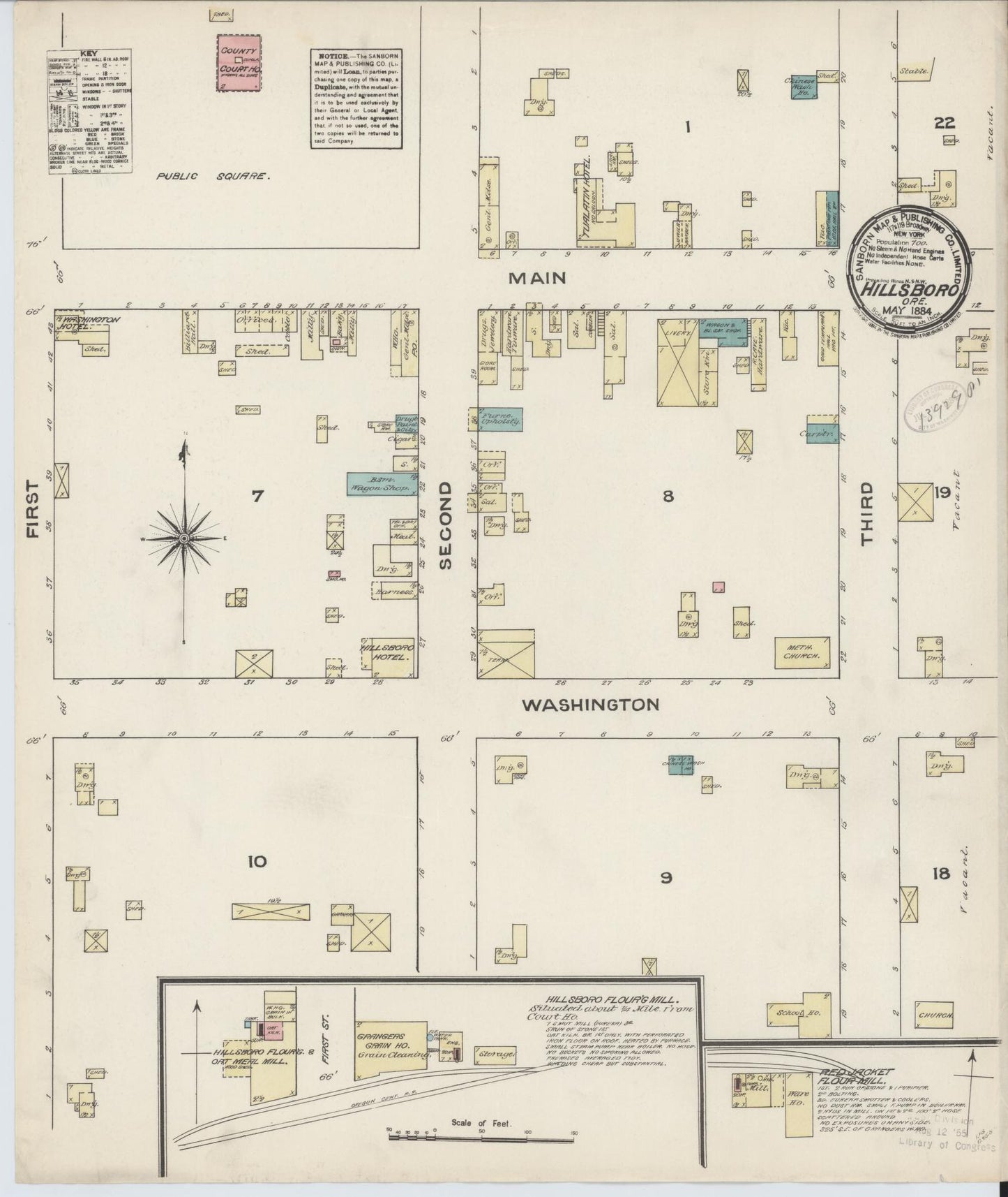 Sanborn Fire Insurance Map from Hillsboro, Washington County, Oregon (1884), Sheet #0001 - Historic Sanborn Fire Insurance Map Print, vintage old map wall art, antique decor, genealogy gift, Oregon Oregon map