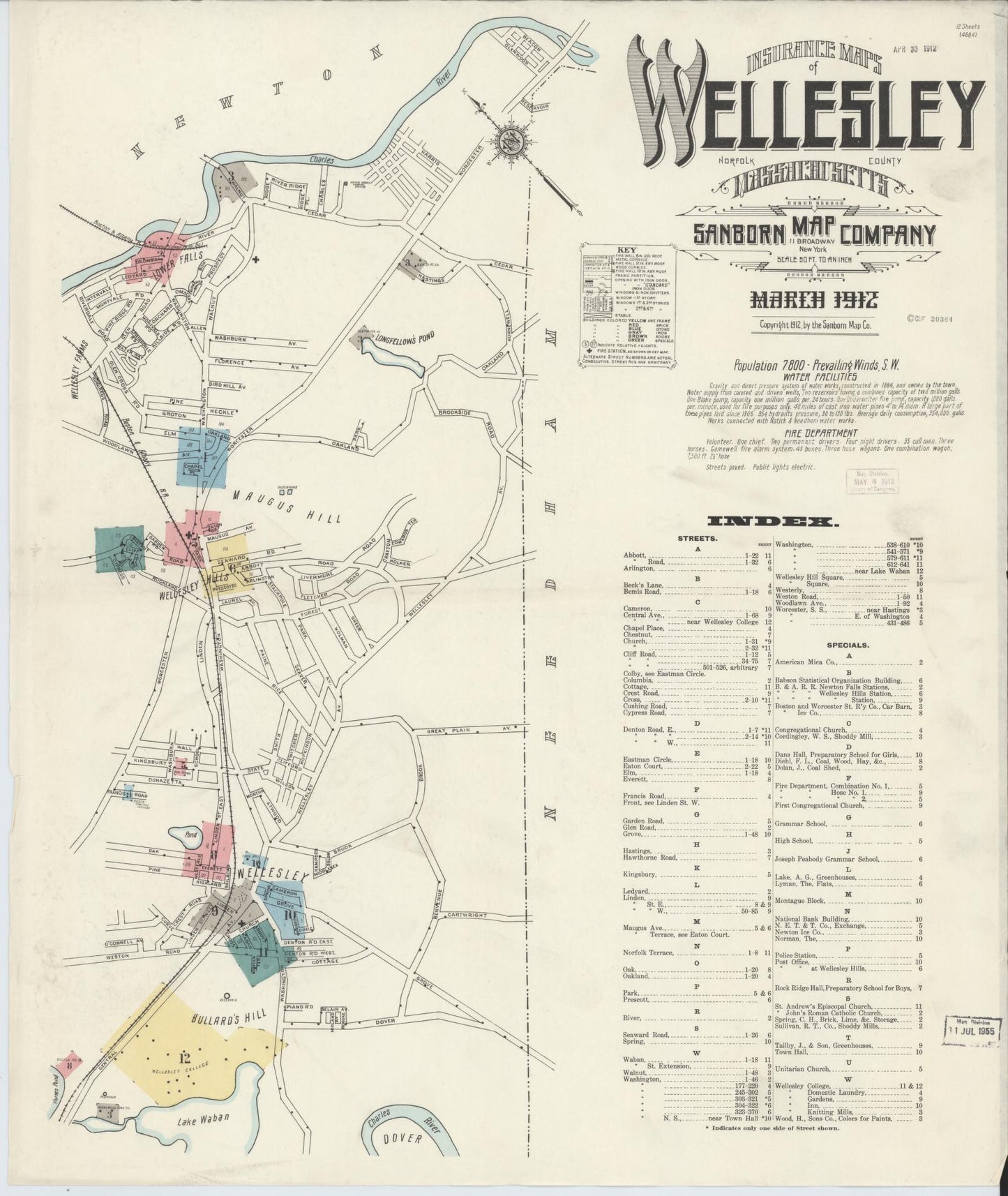 Sanborn Fire Insurance Map from Wellesley, Norfolk County, Massachusetts. (1912) – Historic Sanborn Fire Insurance Map Print