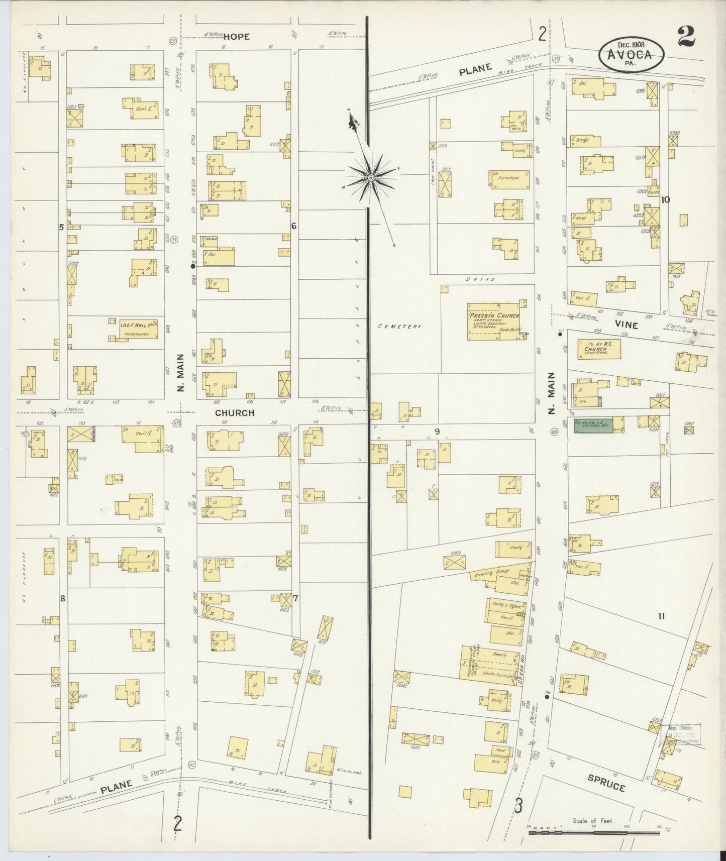 Sanborn Fire Insurance Map from Avoca, Luzerne County, Pennsylvania (1908), Sheet #0002 - Historic Sanborn Fire Insurance Map Print, vintage old map wall art, antique decor, genealogy gift, Pennsylvania Pennsylvania map