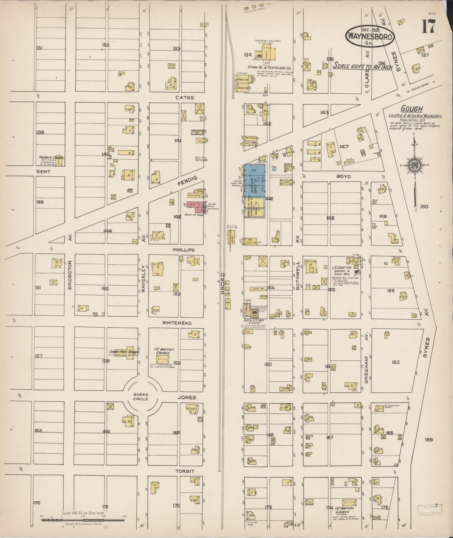 Sanborn Fire Insurance Map from Waynesboro, Burke County, Georgia (1921), Sheet #0017 - Historic Sanborn Fire Insurance Map Print, vintage old map wall art, antique decor, genealogy gift, Georgia Georgia map