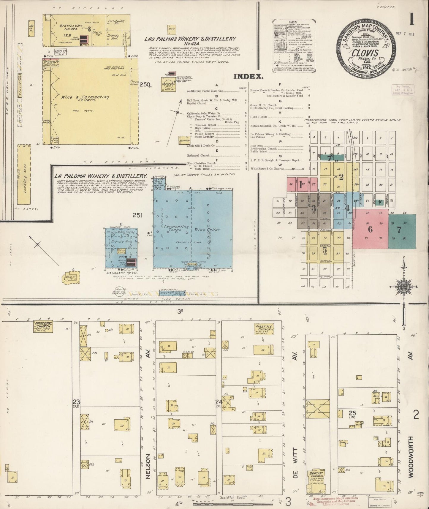 Sanborn Fire Insurance Map from Clovis, Fresno County, California (1912), Sheet #0001 - Historic Sanborn Fire Insurance Map Print, vintage old map wall art, antique decor, genealogy gift, California California map