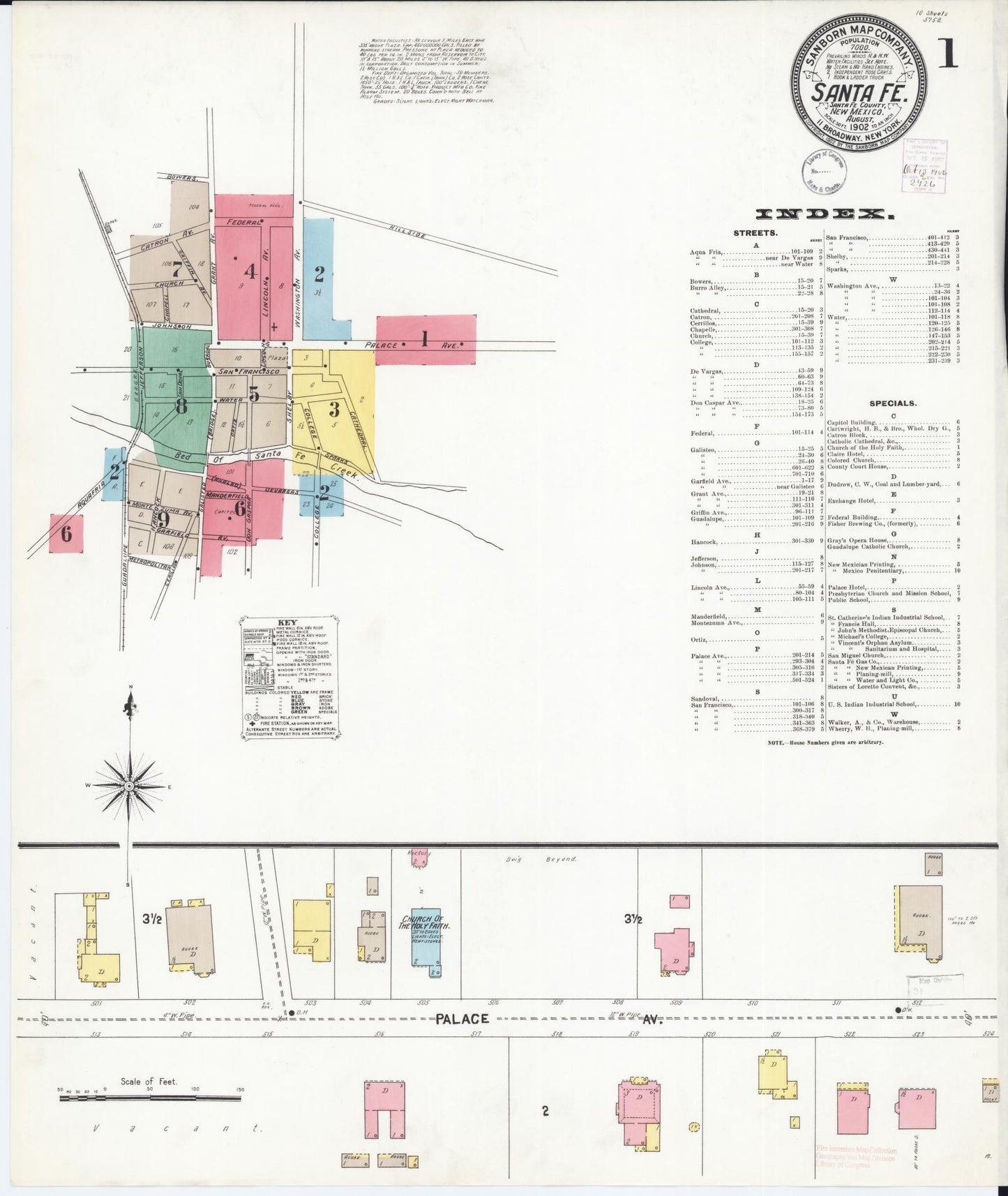 Sanborn Fire Insurance Map from Santa Fe, Santa Fe County, New Mexico (1902), Sheet #0001 - Historic Sanborn Fire Insurance Map Print, vintage old map wall art, antique decor, genealogy gift, New Mexico New Mexico map