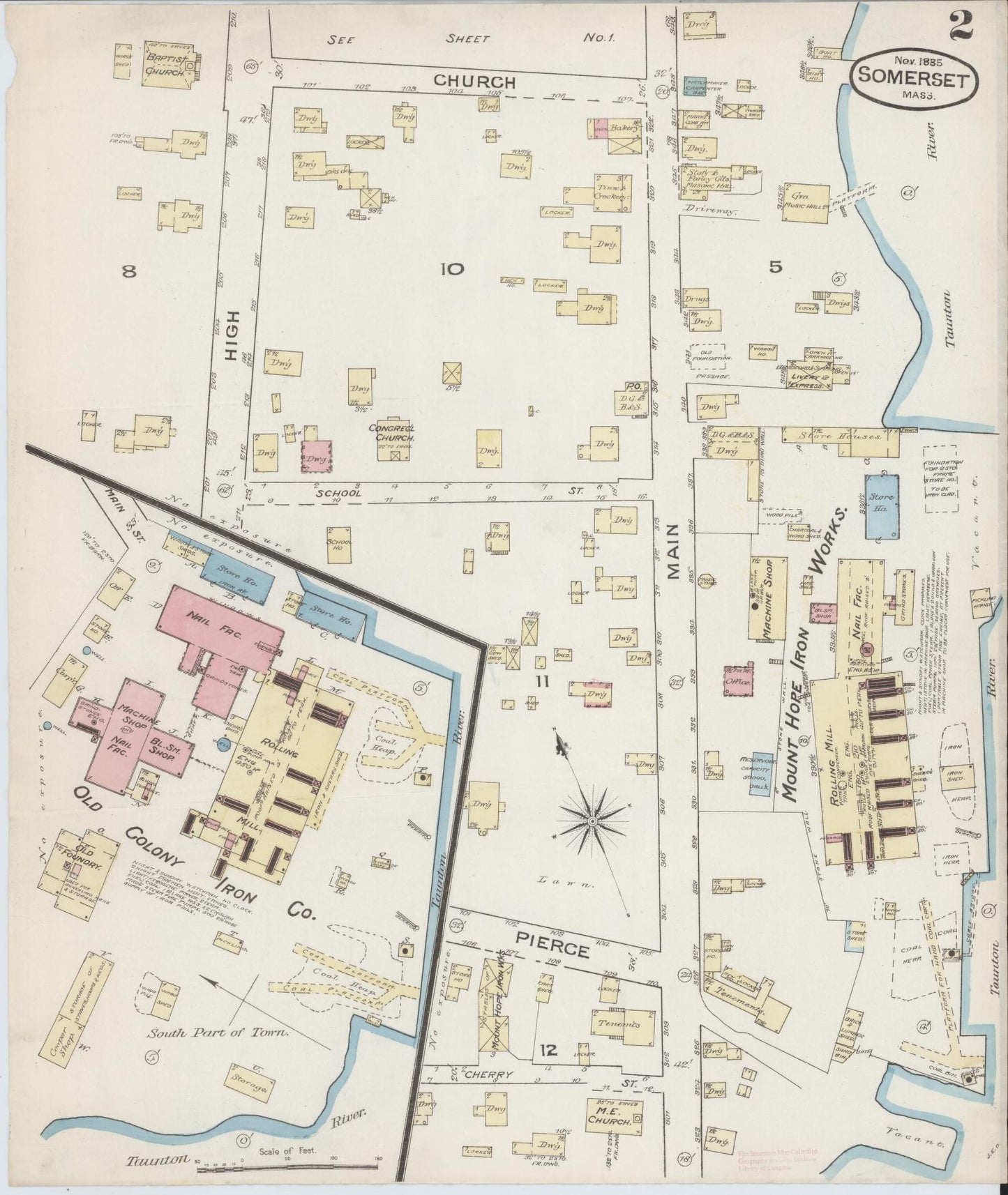 Sanborn Fire Insurance Map from Somerset, Bristol County, Massachusetts (1885), Sheet #0002 - Complete Map Set gallery image, historic Sanborn map, vintage wall art, Massachusetts Massachusetts
