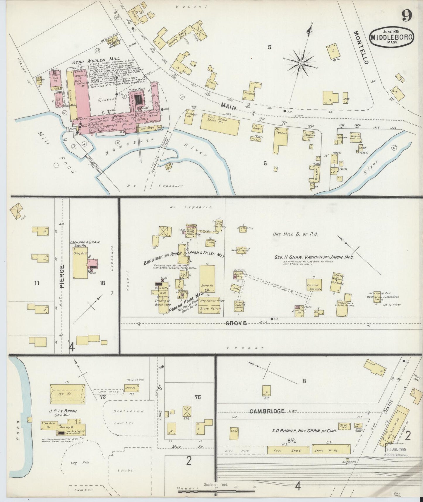 Sanborn Fire Insurance Map from Middleboro, Plymouth County, Massachusetts (1896), Sheet #0009 - Complete Map Set gallery image, historic Sanborn map, vintage wall art, Massachusetts Massachusetts