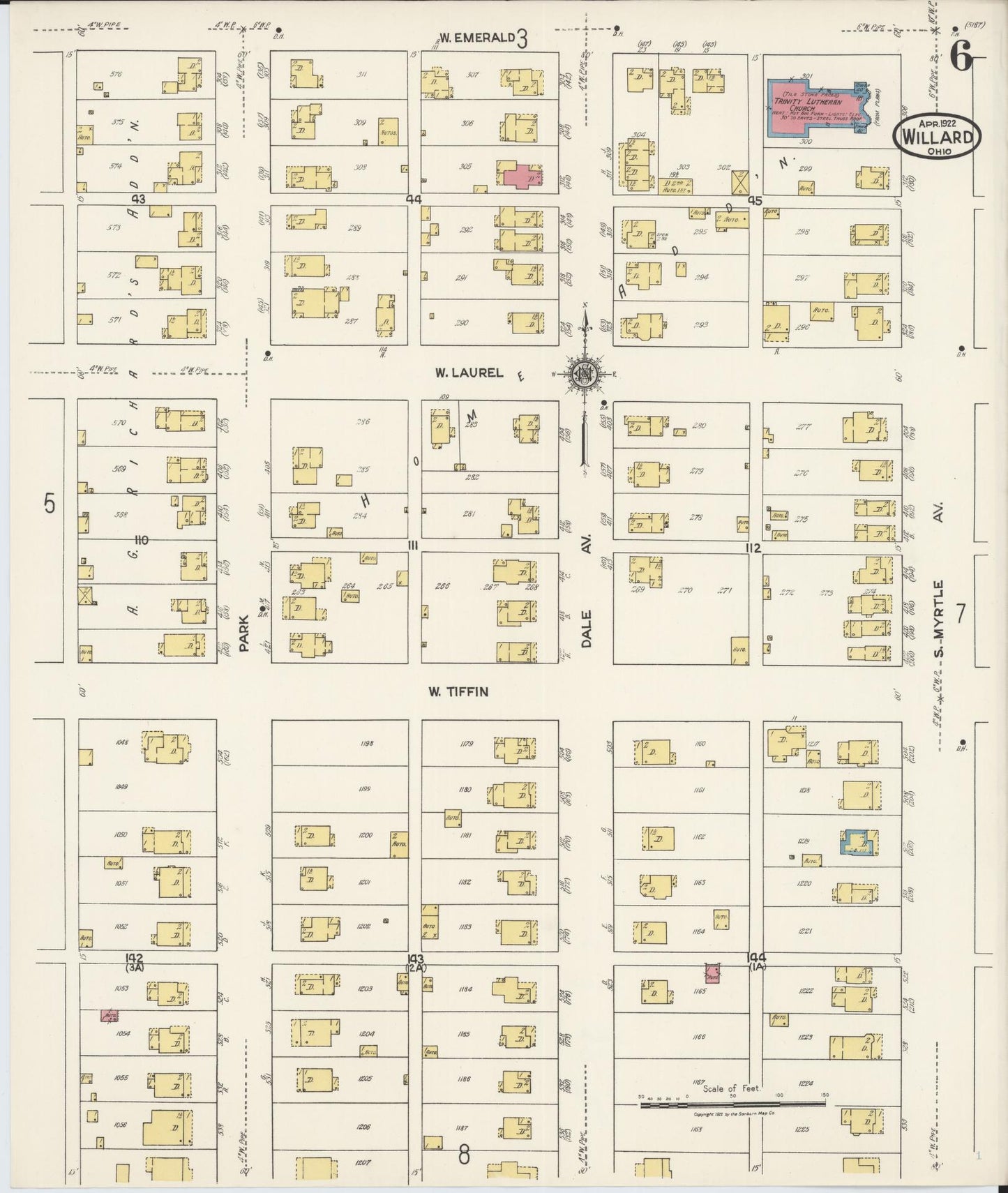 Sanborn Fire Insurance Map from Willard, Huron County, Ohio (1922), Sheet #0006 - Historic Sanborn Fire Insurance Map Print, vintage old map wall art, antique decor, genealogy gift, Ohio Ohio map