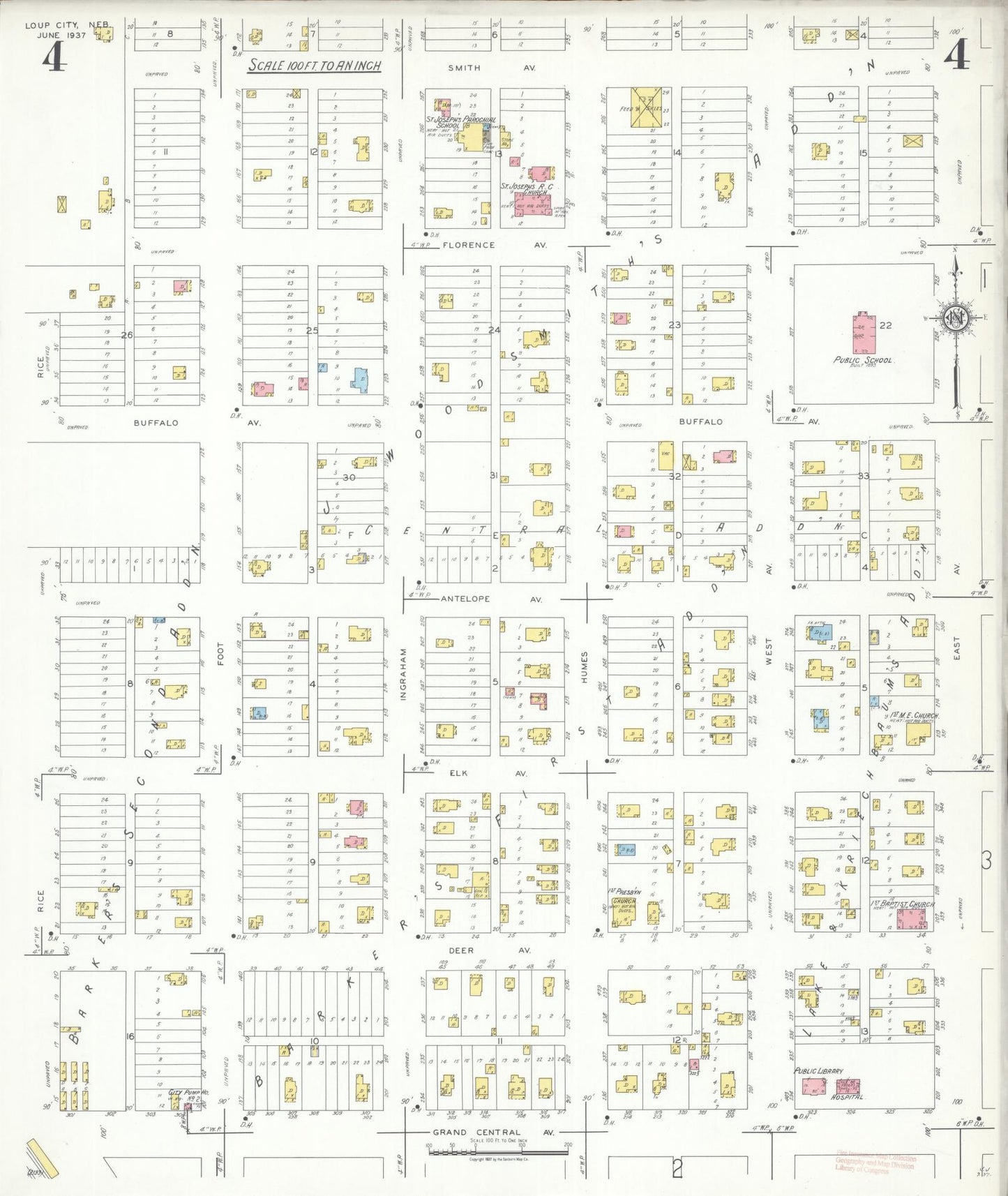 Sanborn Fire Insurance Map from Loup City, Sherman County, Nebraska (1937), Sheet #0004 - Complete Map Set gallery image, historic Sanborn map, vintage wall art, Nebraska Nebraska